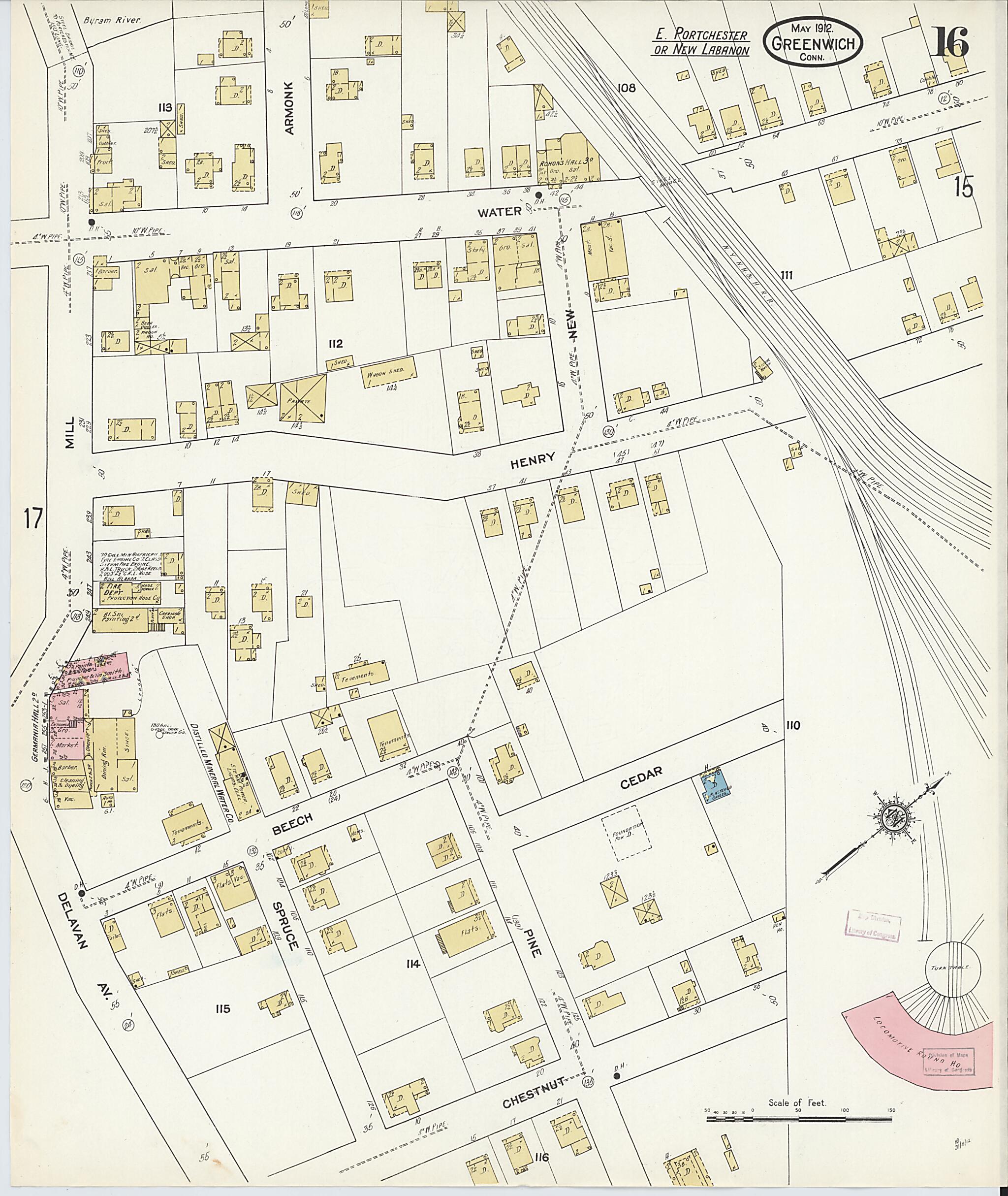 This old map of Greenwich, Fairfield County, Connecticut was created by Sanborn Map Company in 1912
