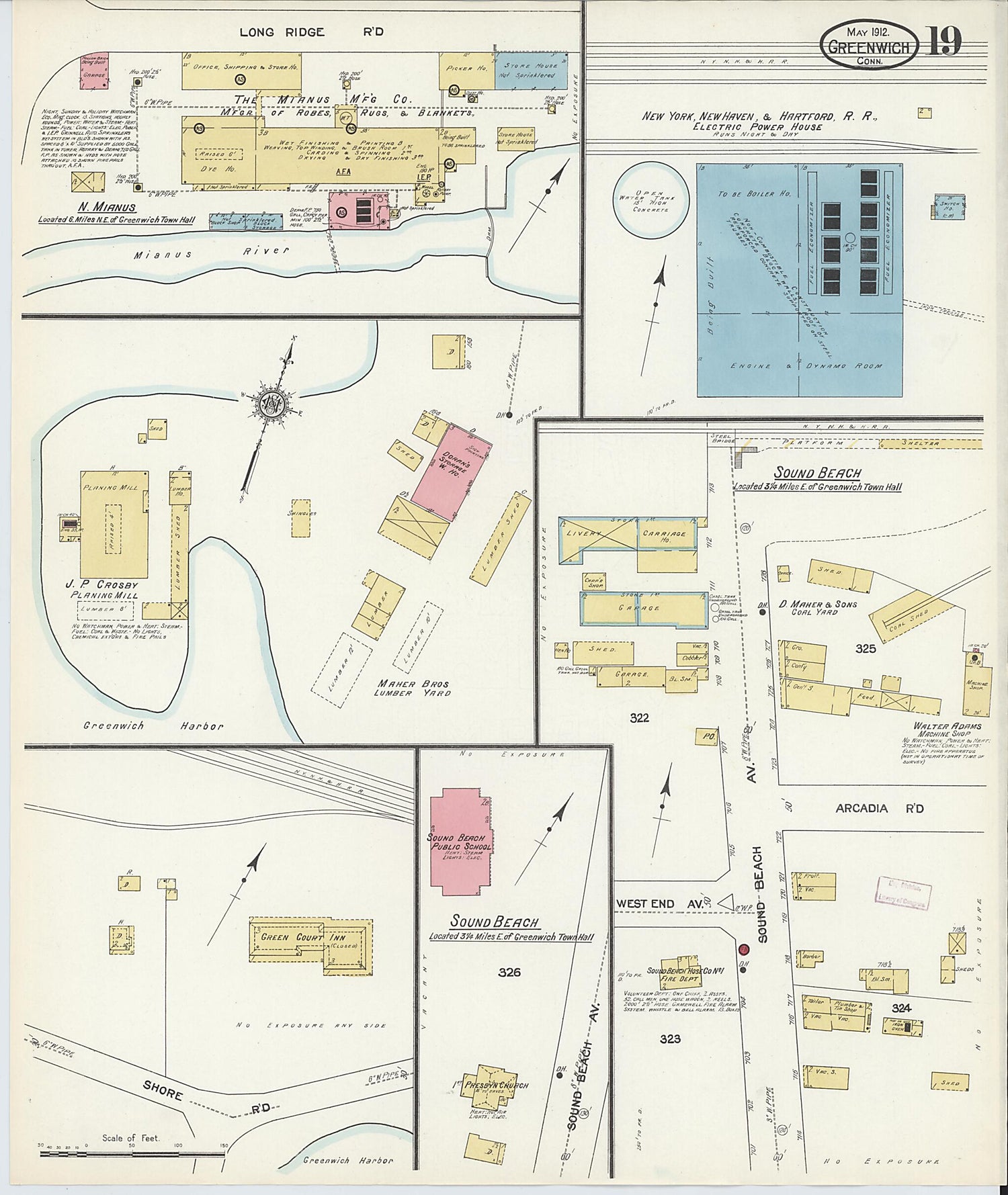 This old map of Greenwich, Fairfield County, Connecticut was created by Sanborn Map Company in 1912