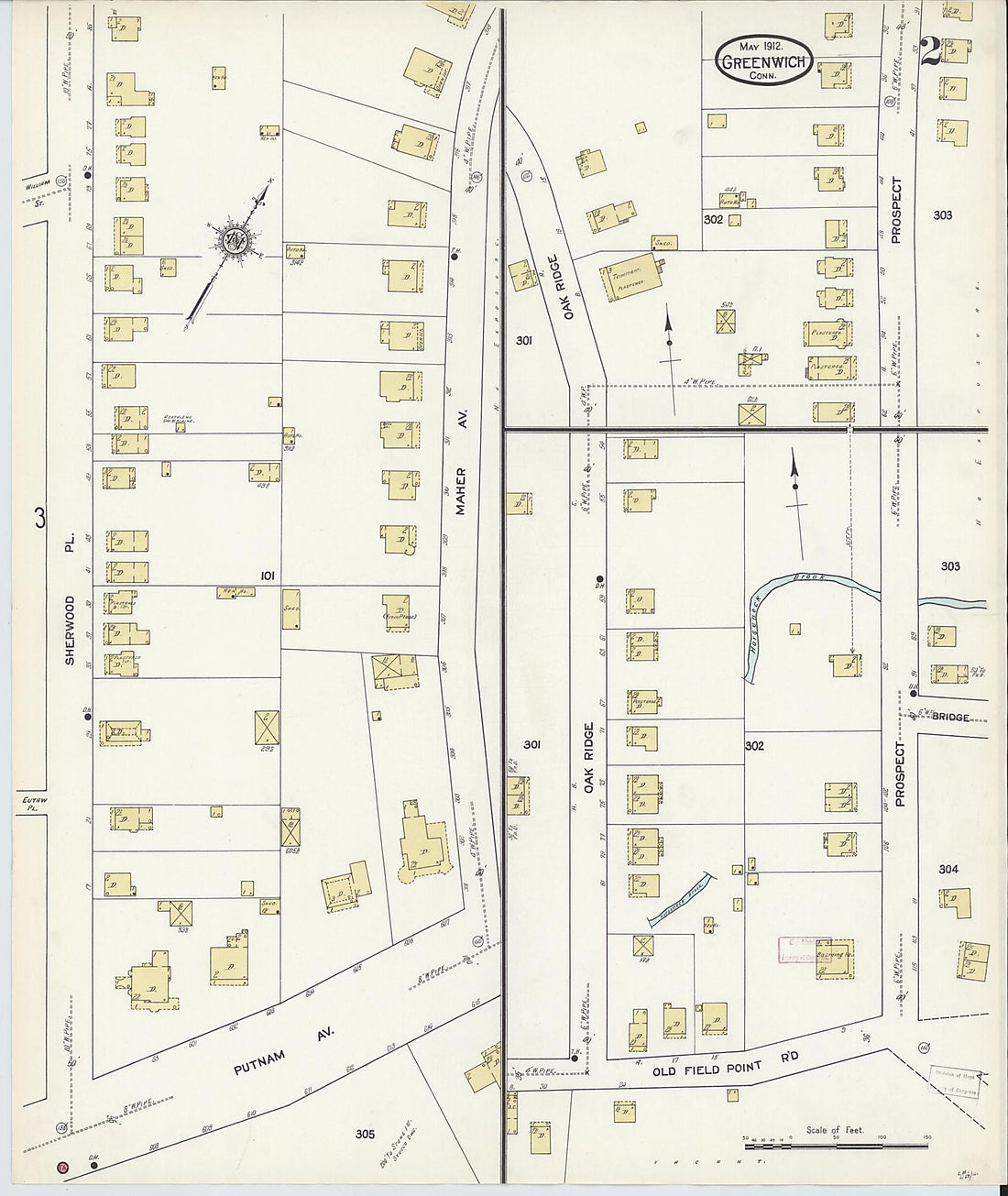 This old map of Greenwich, Fairfield County, Connecticut was created by Sanborn Map Company in 1912