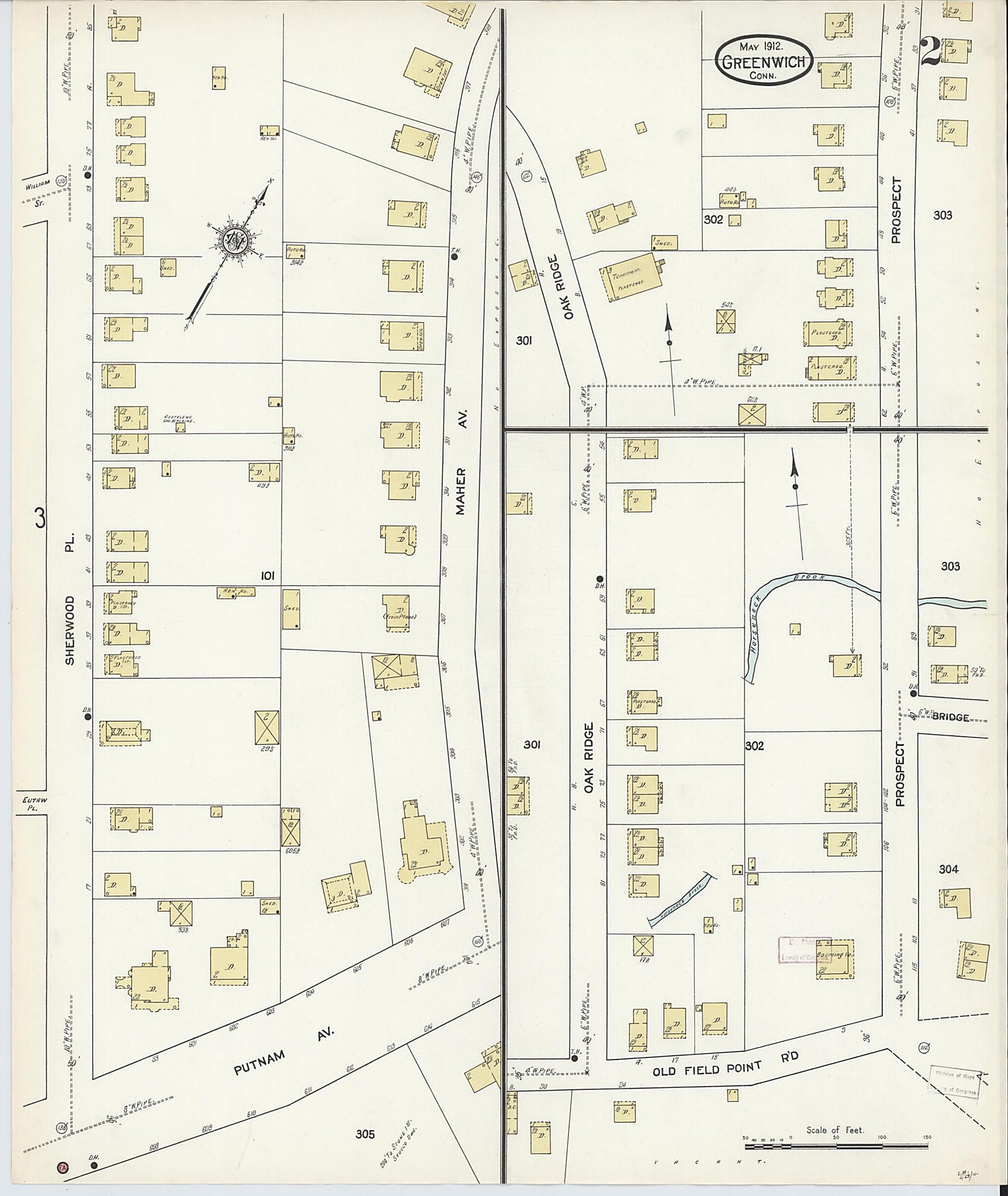 This old map of Greenwich, Fairfield County, Connecticut was created by Sanborn Map Company in 1912