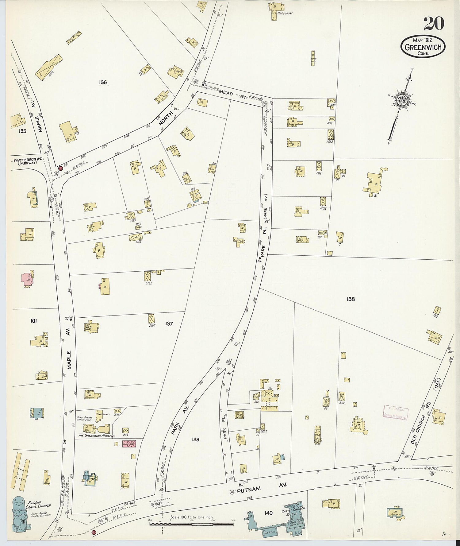 This old map of Greenwich, Fairfield County, Connecticut was created by Sanborn Map Company in 1912