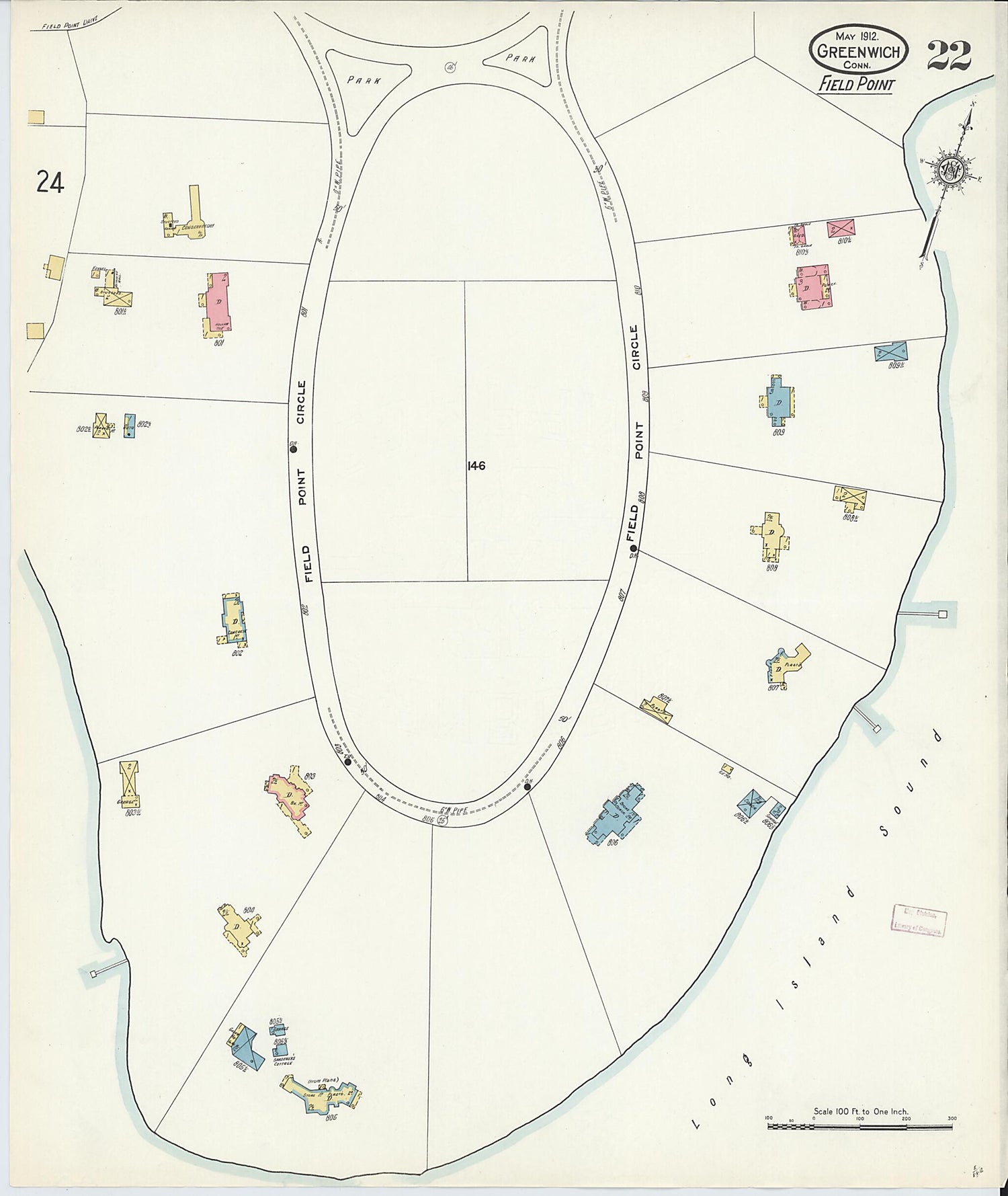 This old map of Greenwich, Fairfield County, Connecticut was created by Sanborn Map Company in 1912