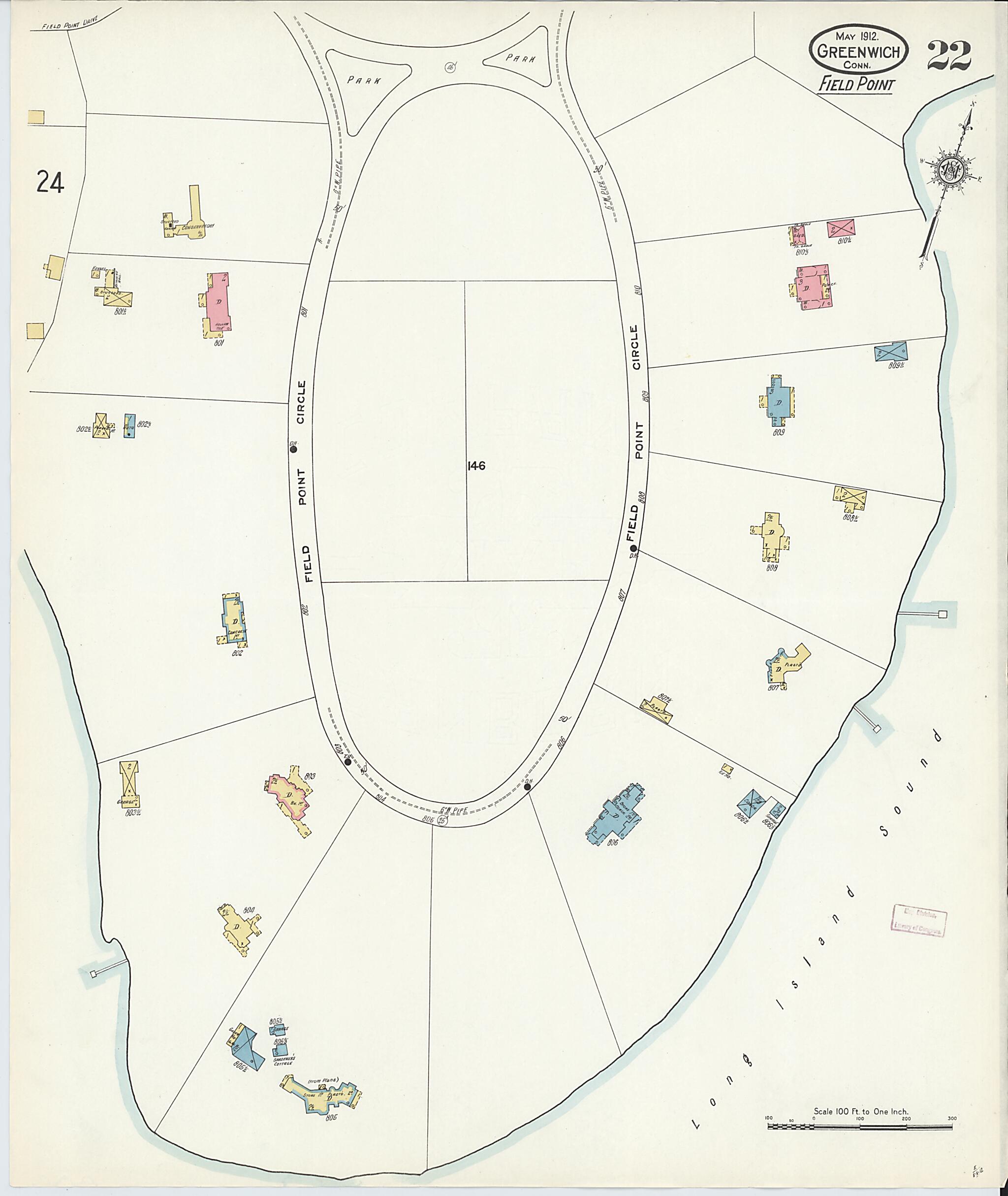 This old map of Greenwich, Fairfield County, Connecticut was created by Sanborn Map Company in 1912