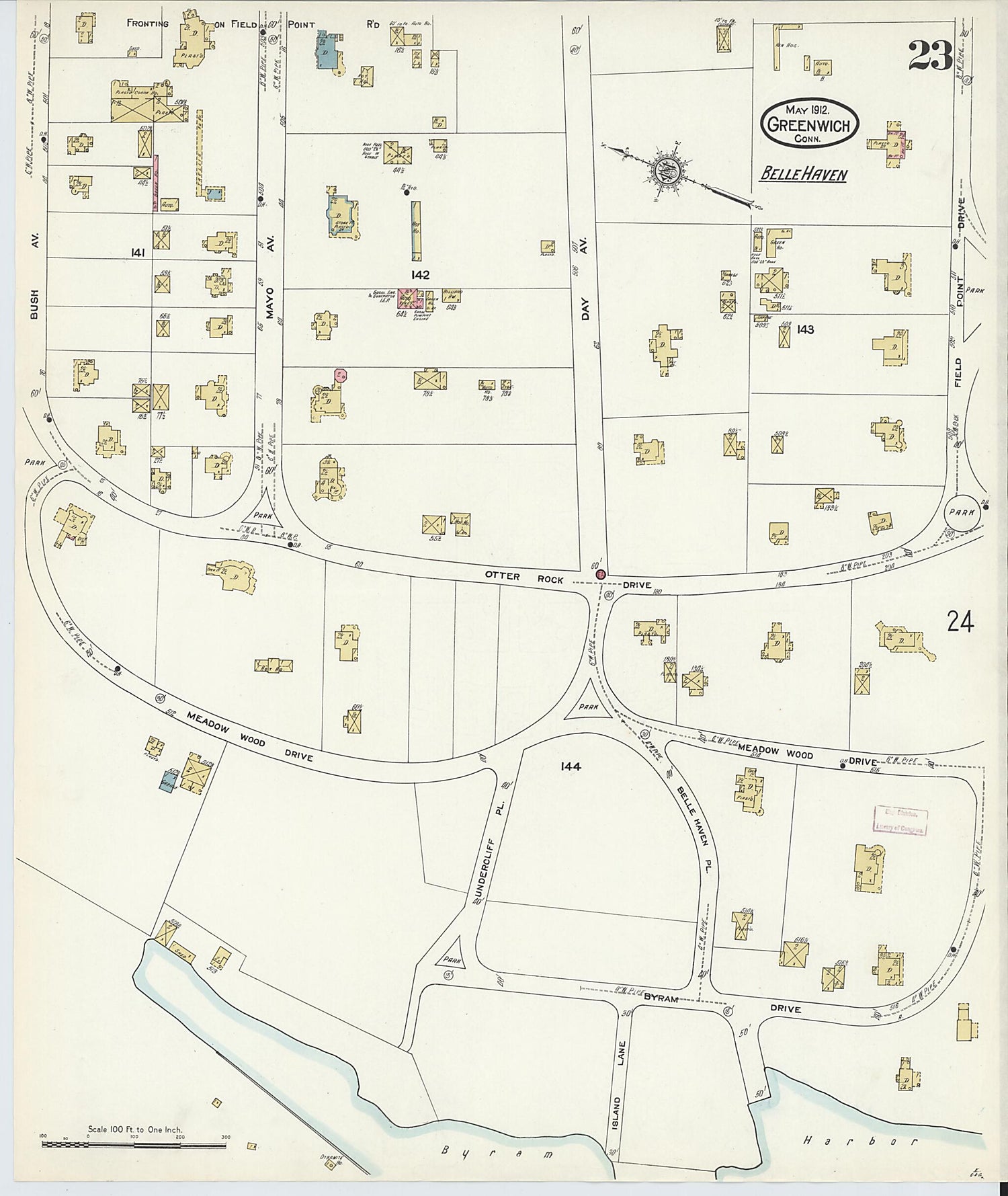 This old map of Greenwich, Fairfield County, Connecticut was created by Sanborn Map Company in 1912