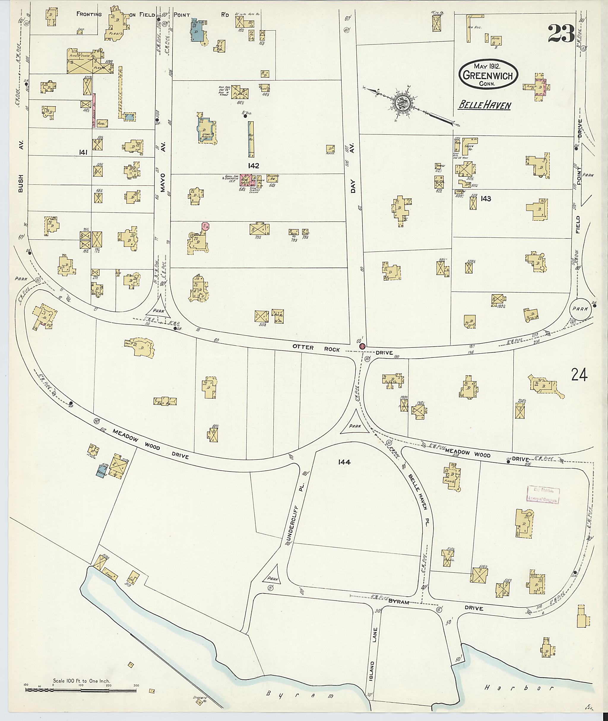 This old map of Greenwich, Fairfield County, Connecticut was created by Sanborn Map Company in 1912