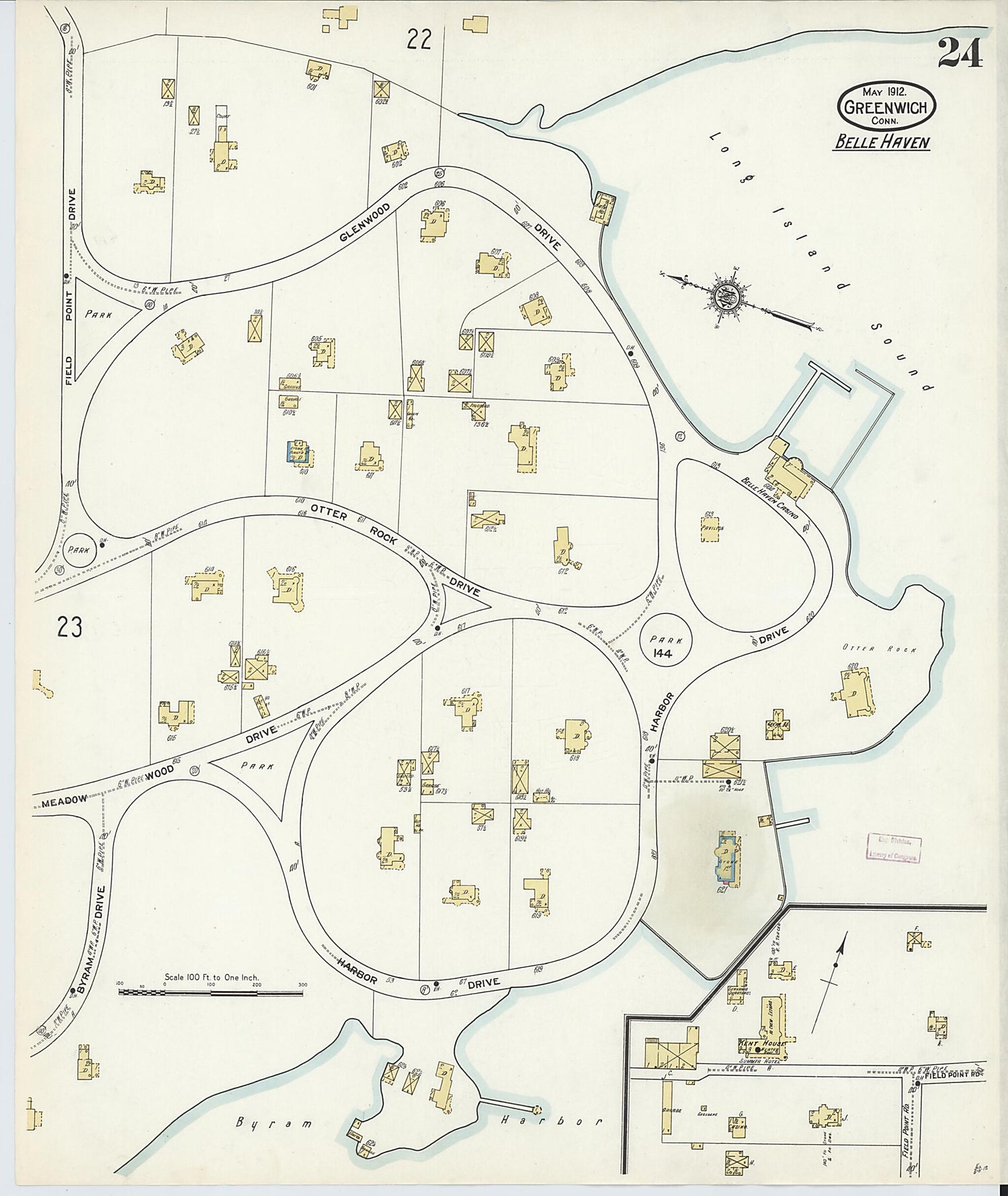 This old map of Greenwich, Fairfield County, Connecticut was created by Sanborn Map Company in 1912