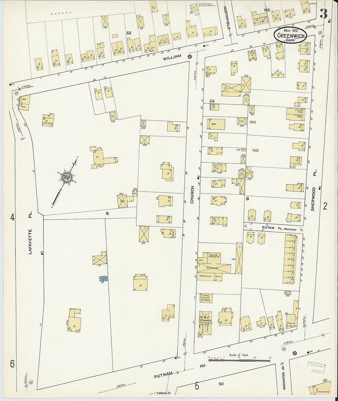 This old map of Greenwich, Fairfield County, Connecticut was created by Sanborn Map Company in 1912