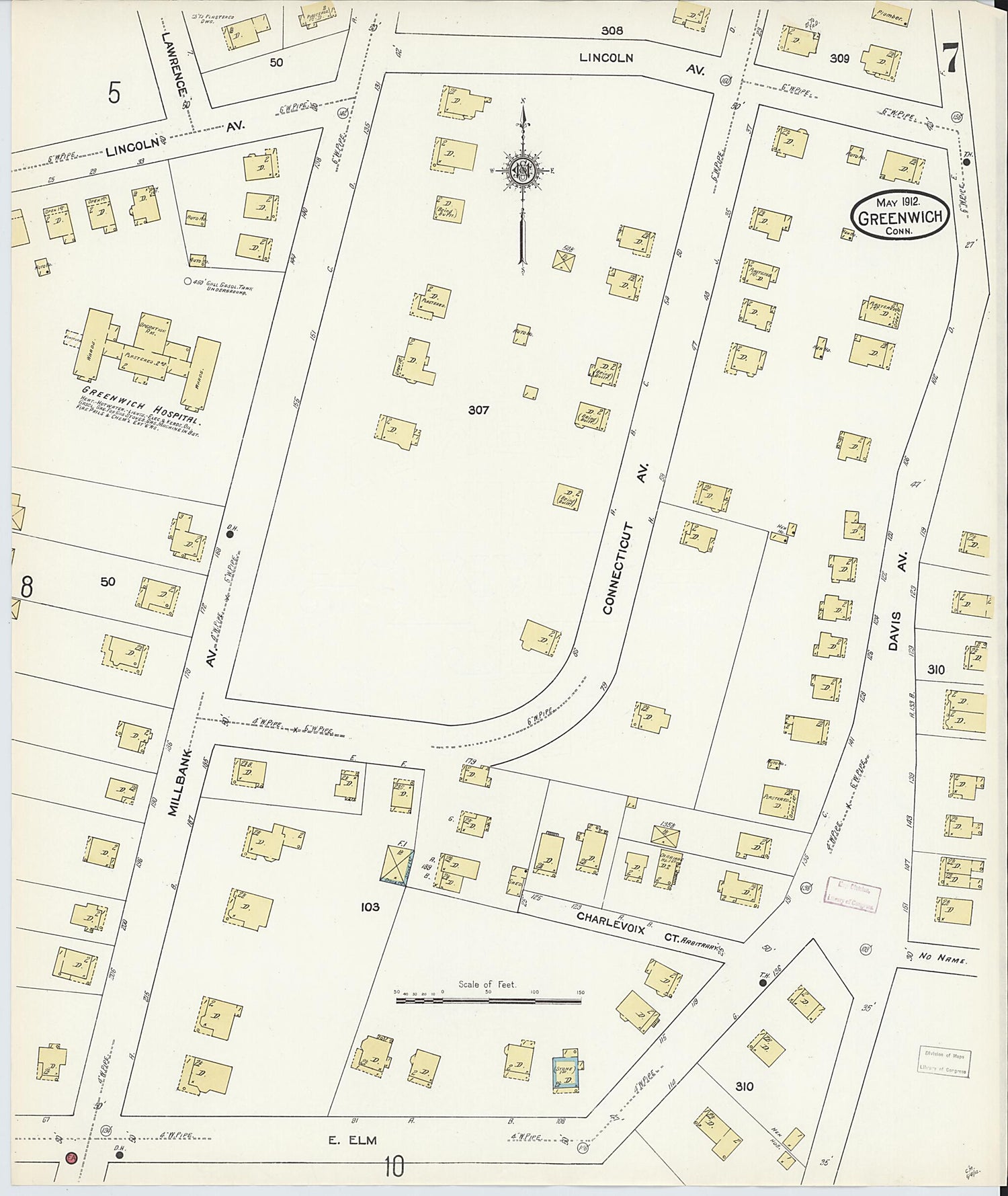 This old map of Greenwich, Fairfield County, Connecticut was created by Sanborn Map Company in 1912