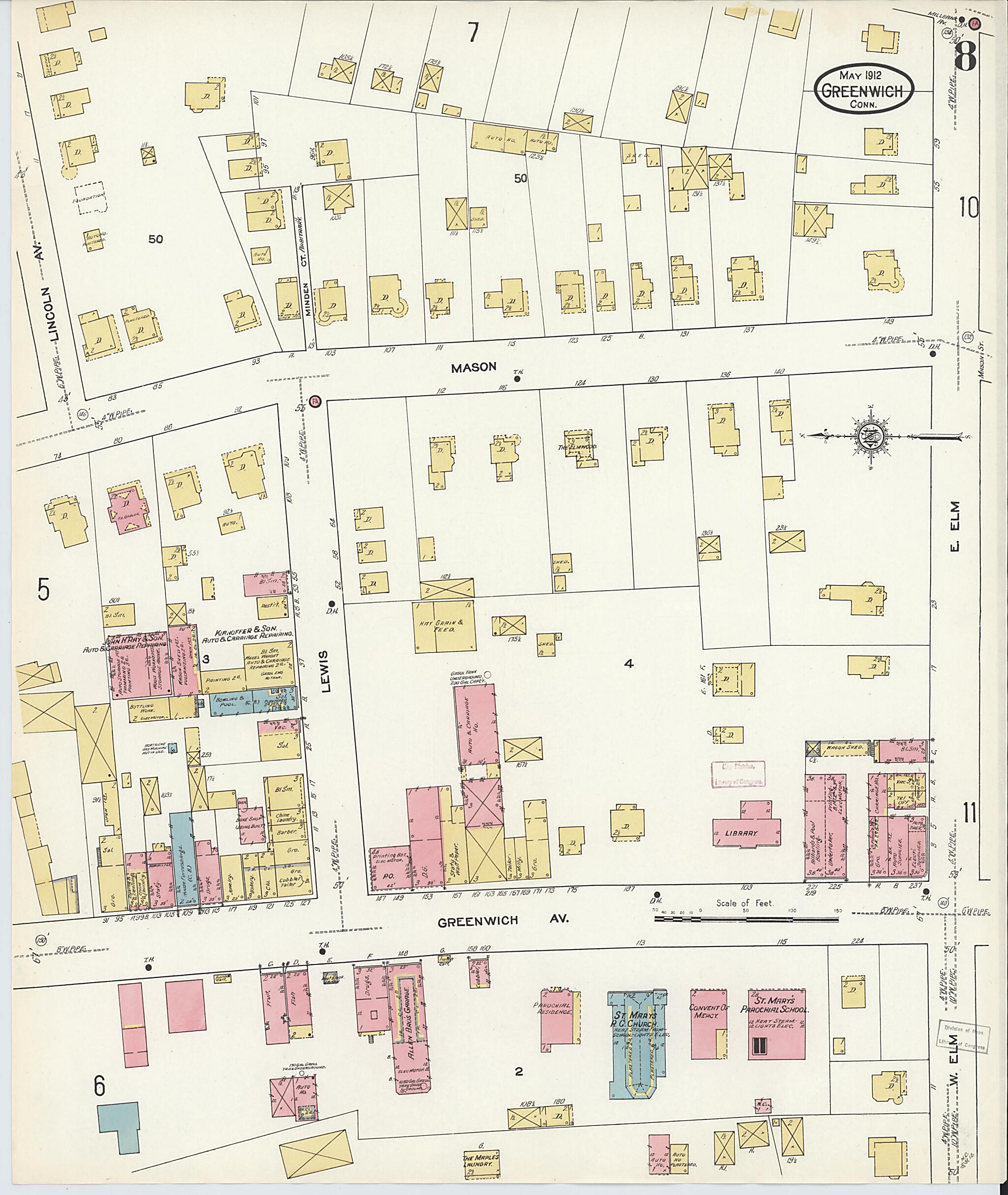 This old map of Greenwich, Fairfield County, Connecticut was created by Sanborn Map Company in 1912