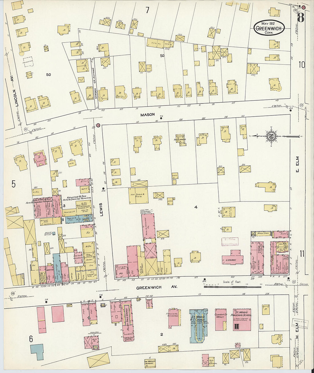 This old map of Greenwich, Fairfield County, Connecticut was created by Sanborn Map Company in 1912