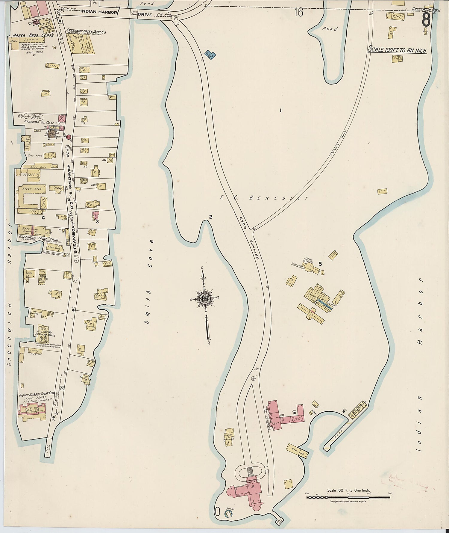 This old map of Greenwich, Fairfield County, Connecticut was created by Sanborn Map Company in 1920