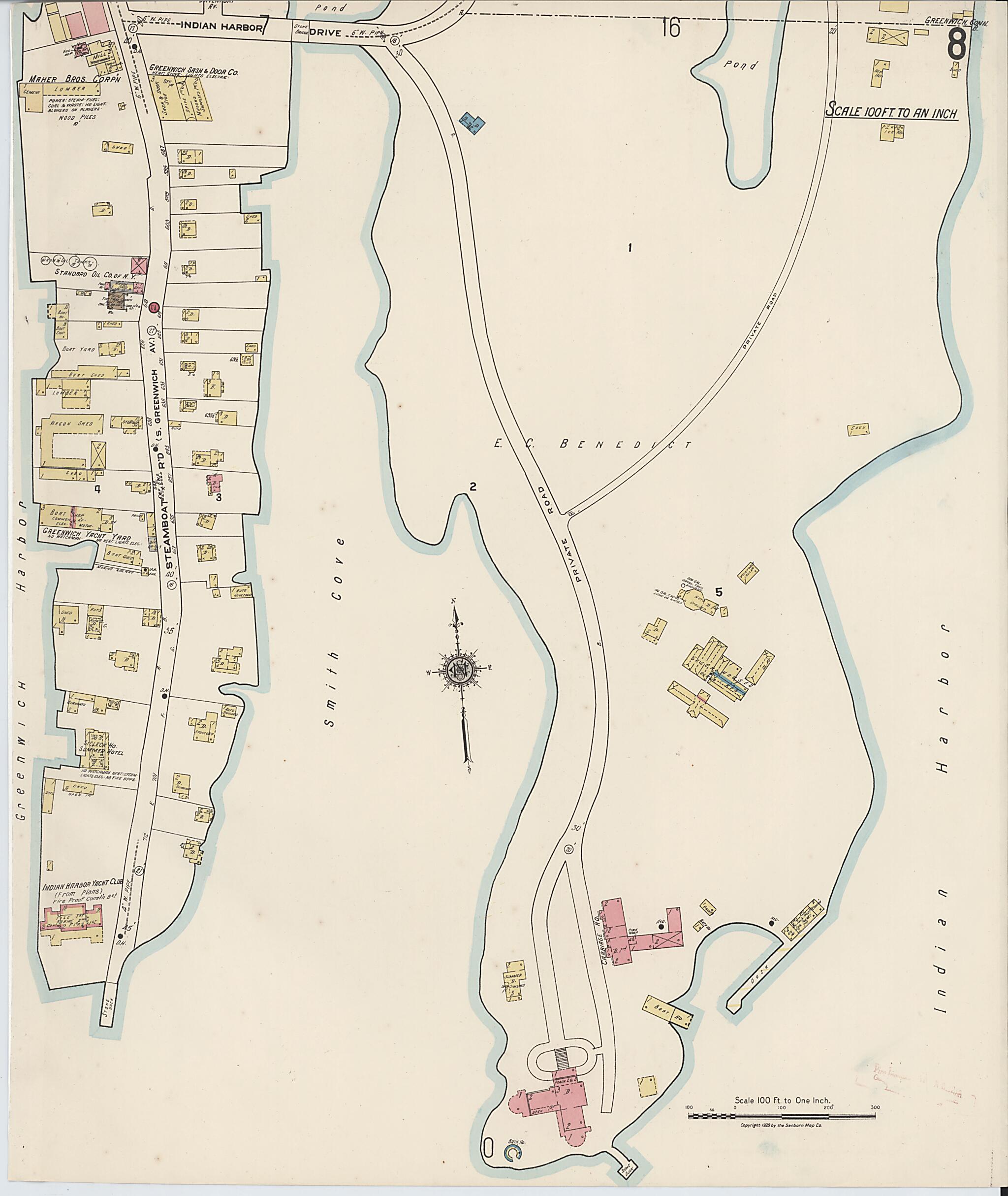This old map of Greenwich, Fairfield County, Connecticut was created by Sanborn Map Company in 1920