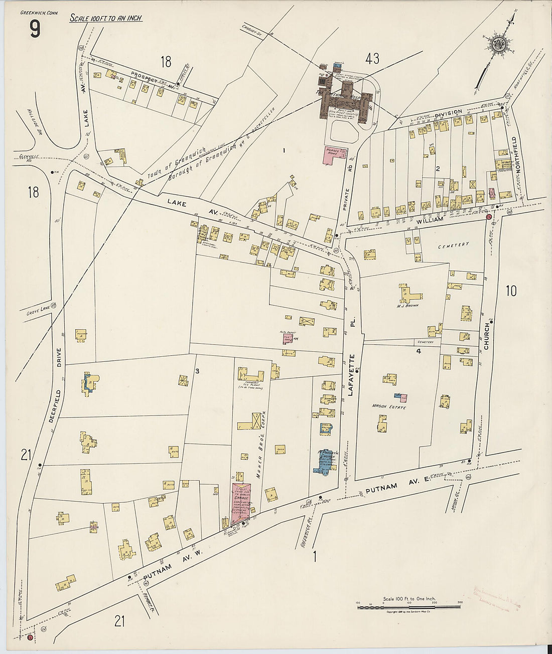 This old map of Greenwich, Fairfield County, Connecticut was created by Sanborn Map Company in 1920