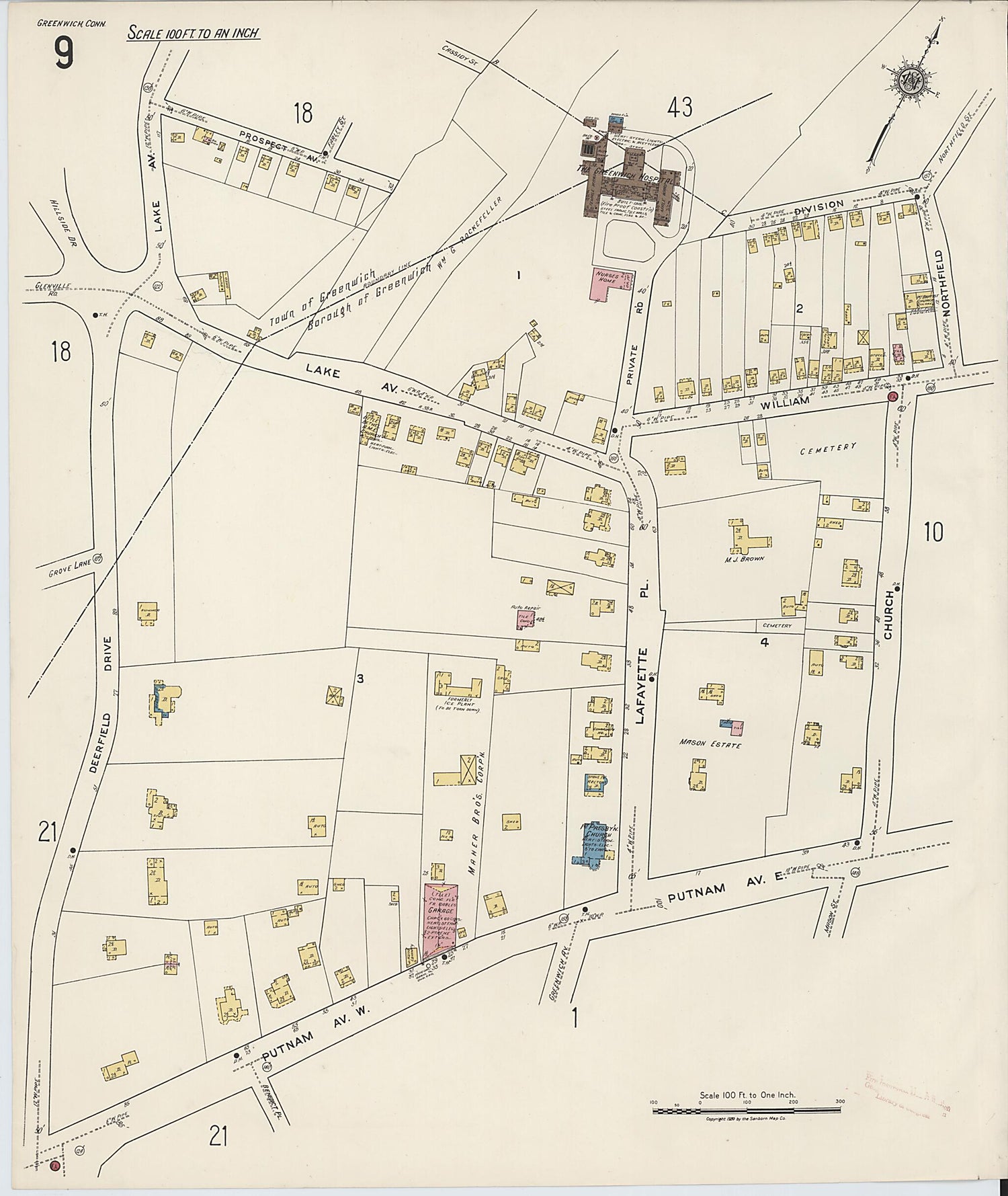 This old map of Greenwich, Fairfield County, Connecticut was created by Sanborn Map Company in 1920