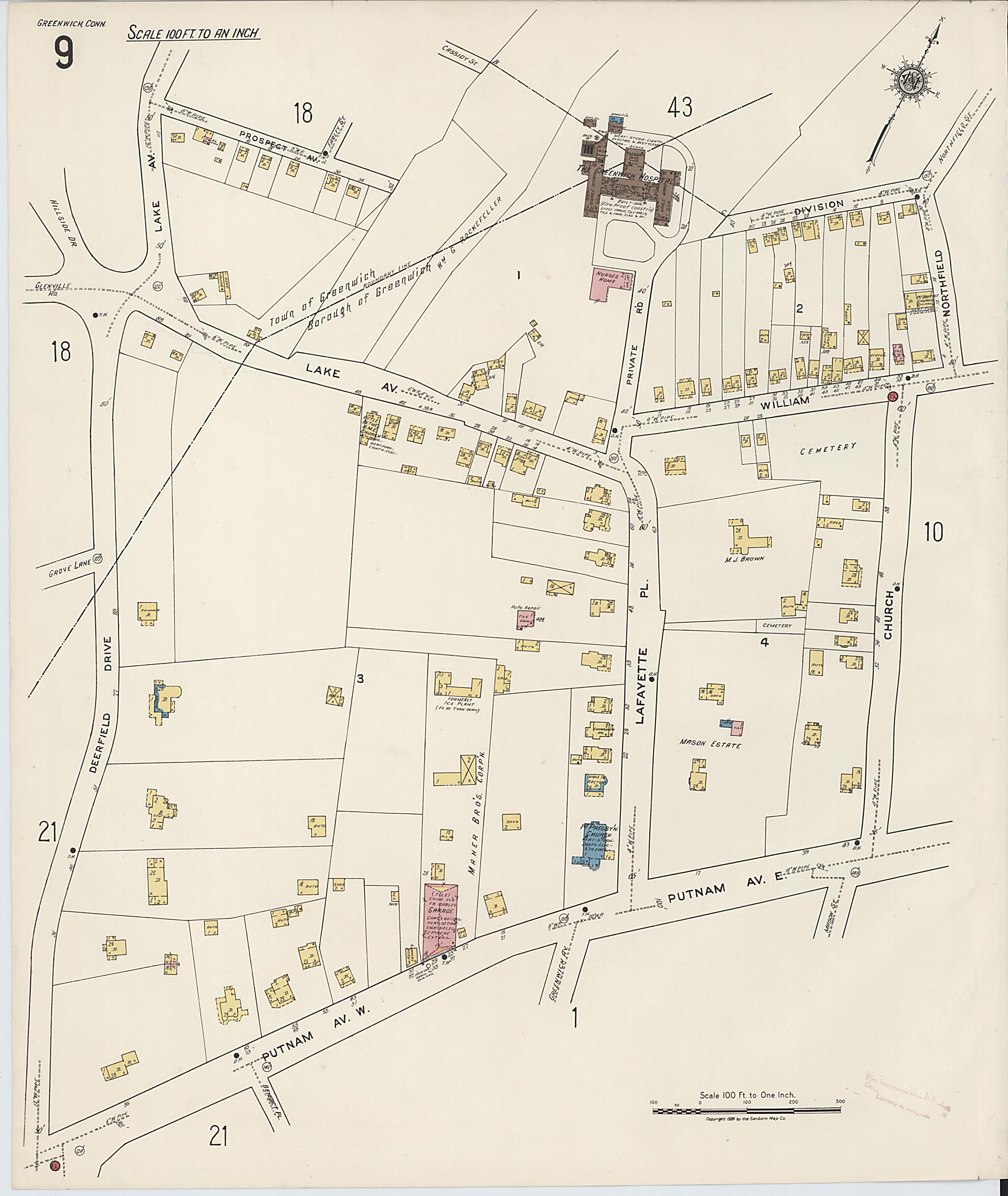 This old map of Greenwich, Fairfield County, Connecticut was created by Sanborn Map Company in 1920