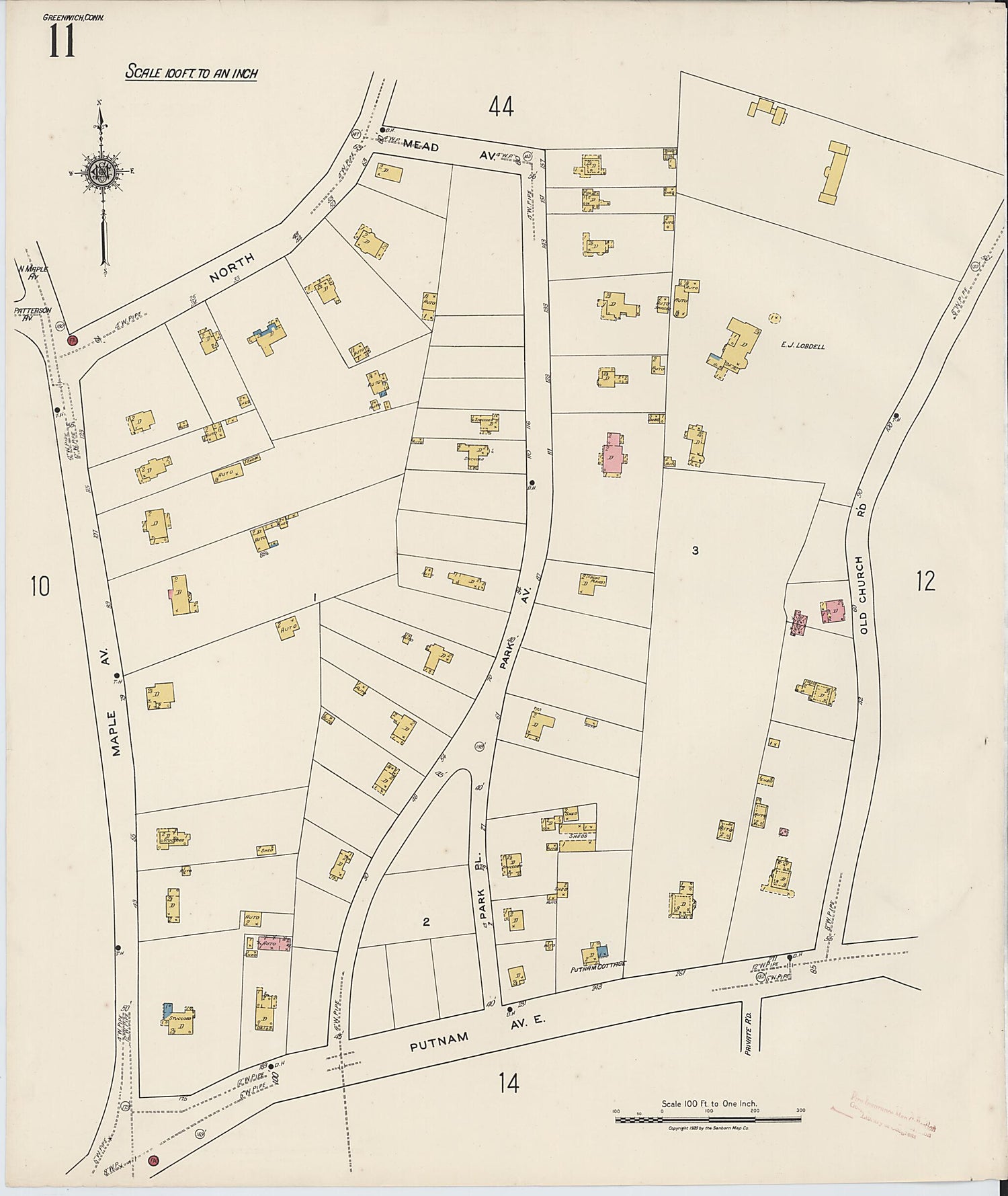 This old map of Greenwich, Fairfield County, Connecticut was created by Sanborn Map Company in 1920