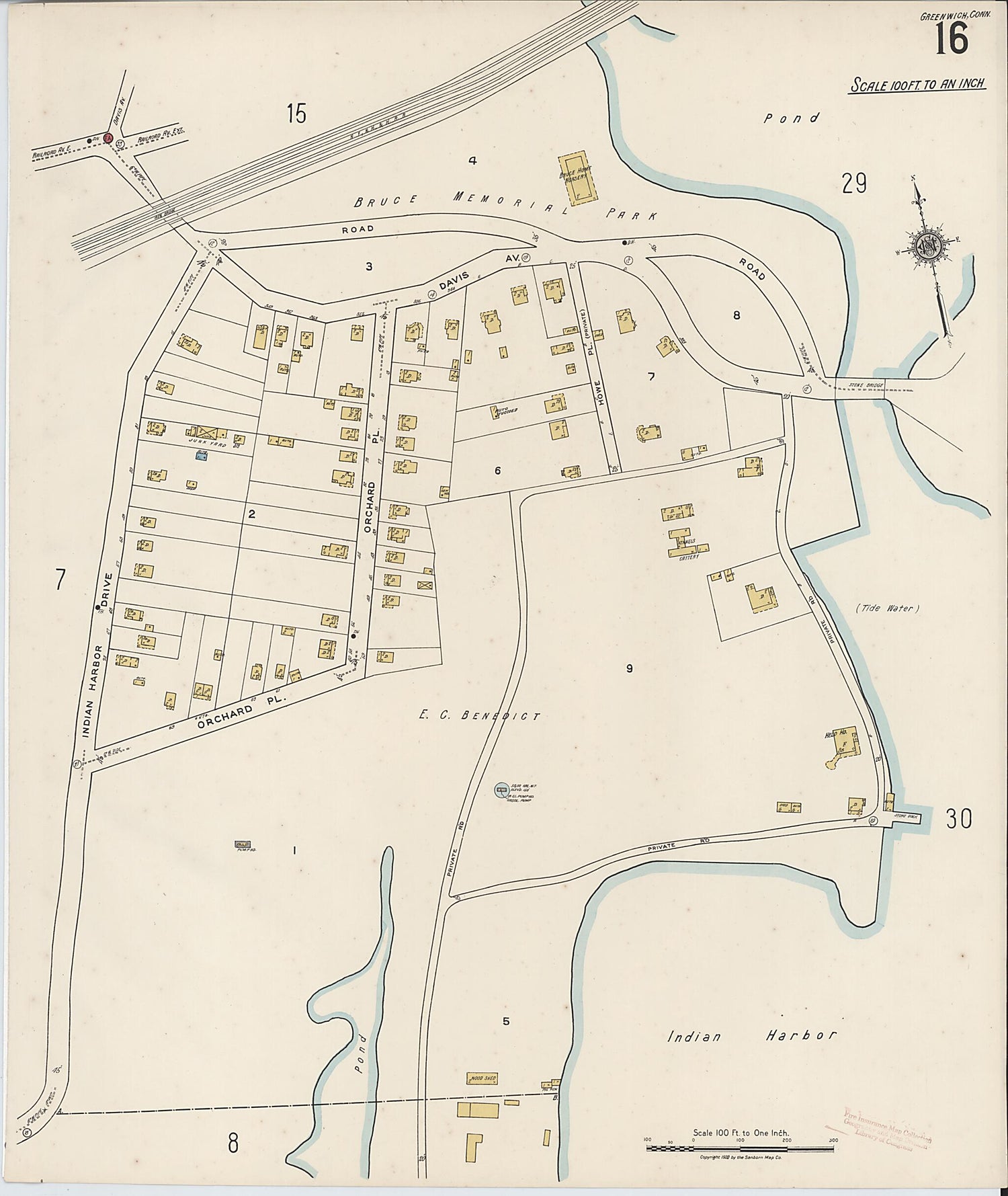 This old map of Greenwich, Fairfield County, Connecticut was created by Sanborn Map Company in 1920
