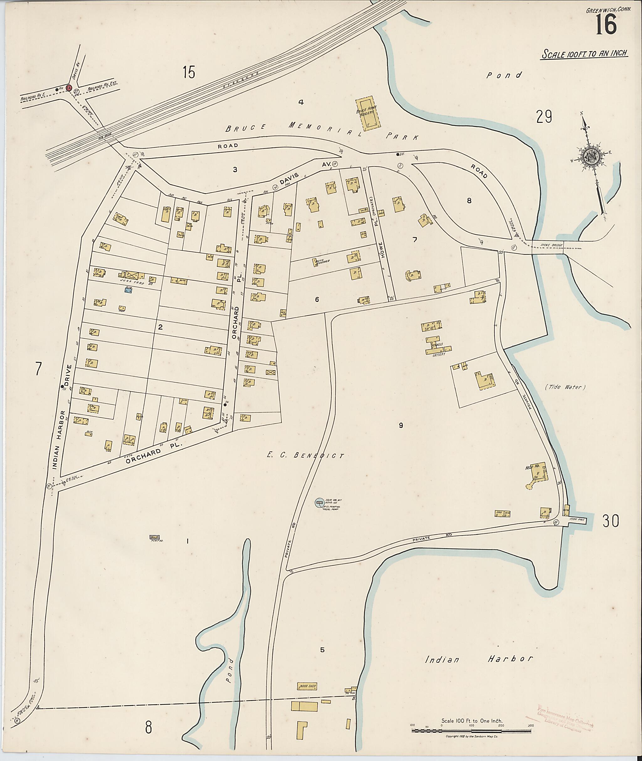 This old map of Greenwich, Fairfield County, Connecticut was created by Sanborn Map Company in 1920