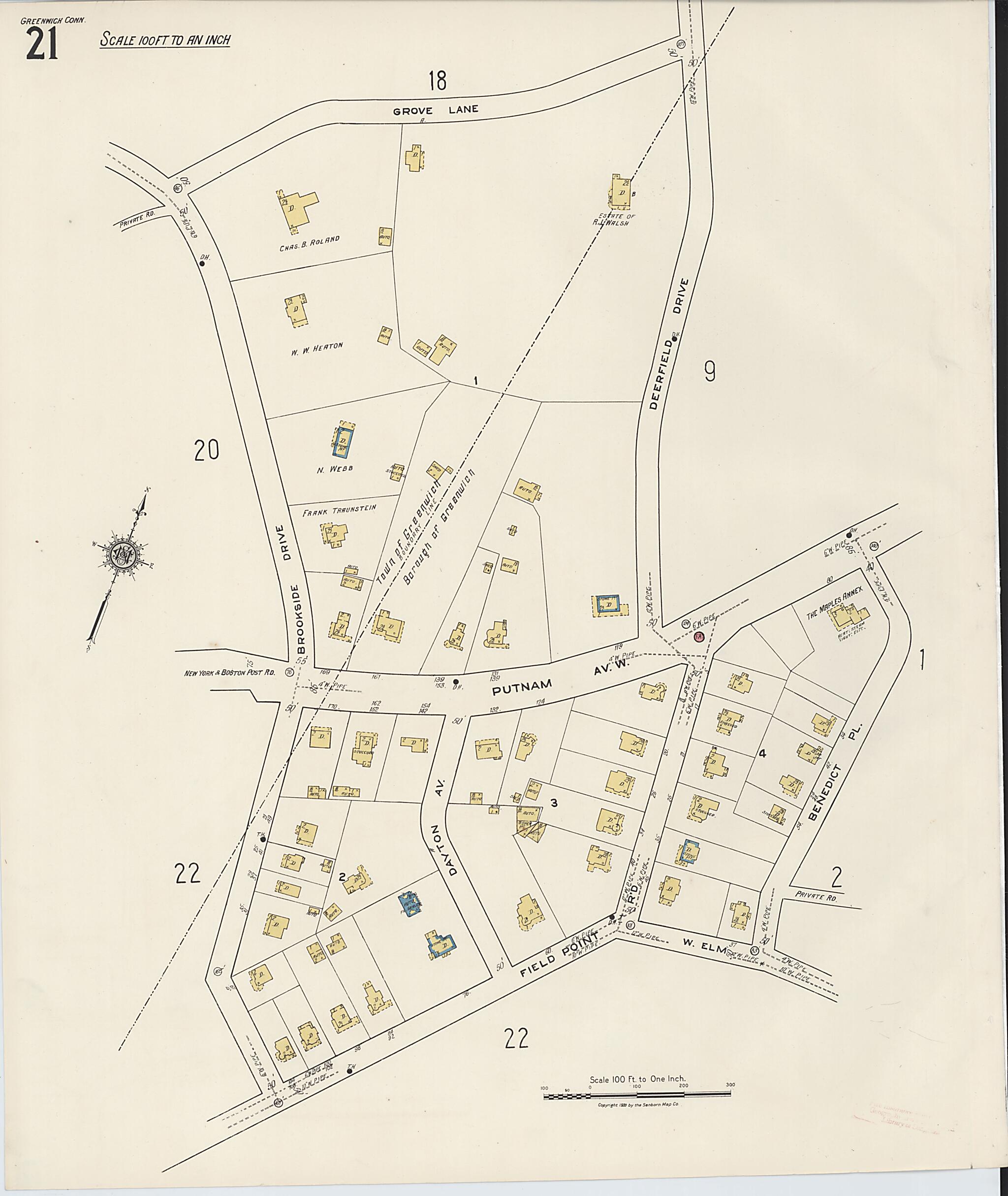This old map of Greenwich, Fairfield County, Connecticut was created by Sanborn Map Company in 1920