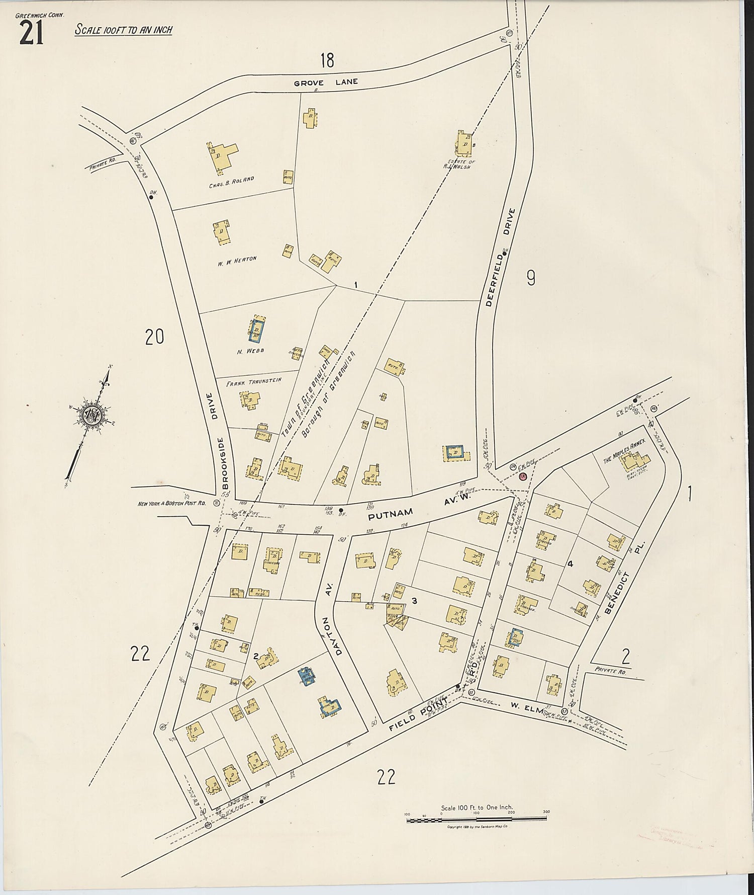This old map of Greenwich, Fairfield County, Connecticut was created by Sanborn Map Company in 1920