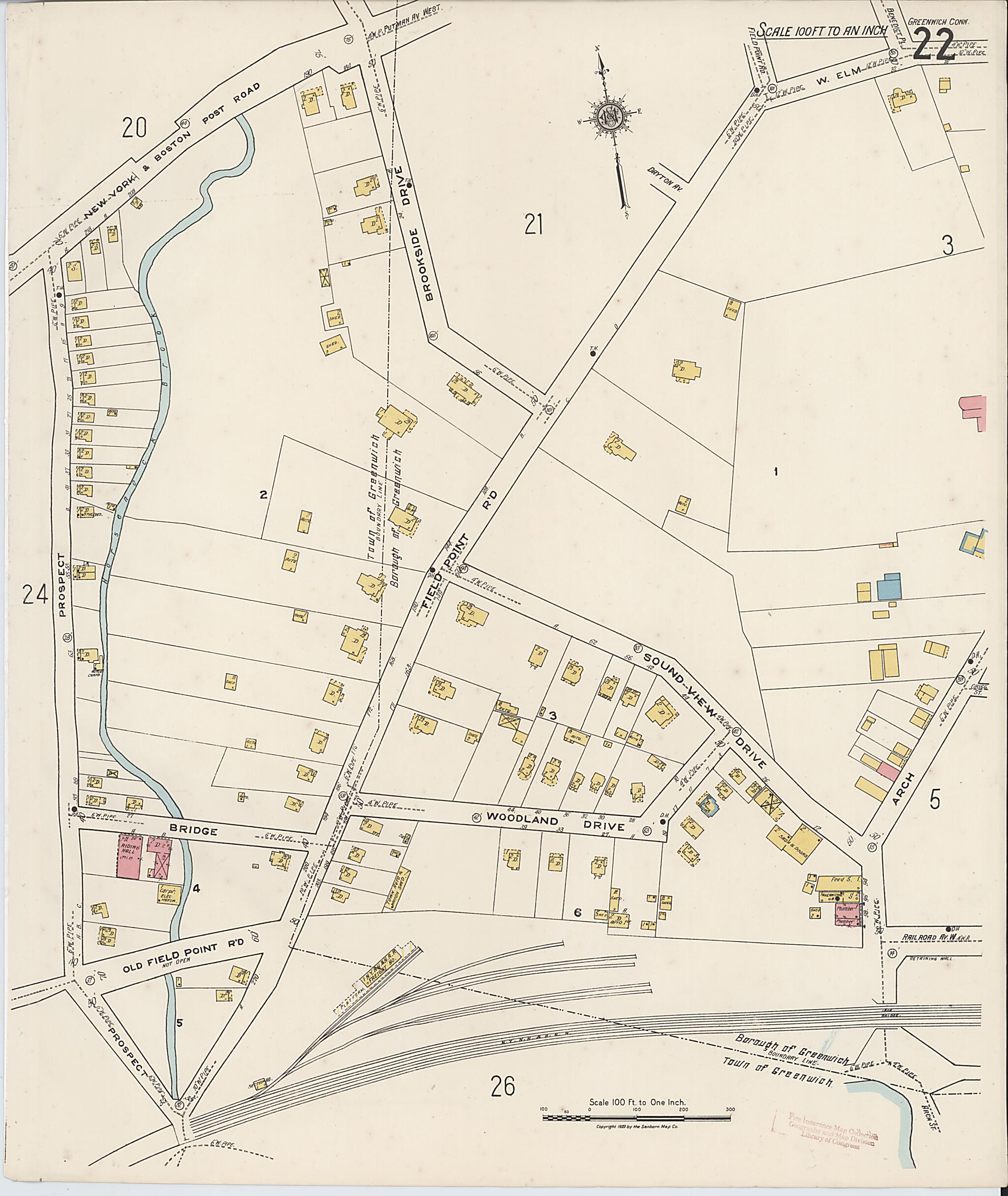 This old map of Greenwich, Fairfield County, Connecticut was created by Sanborn Map Company in 1920