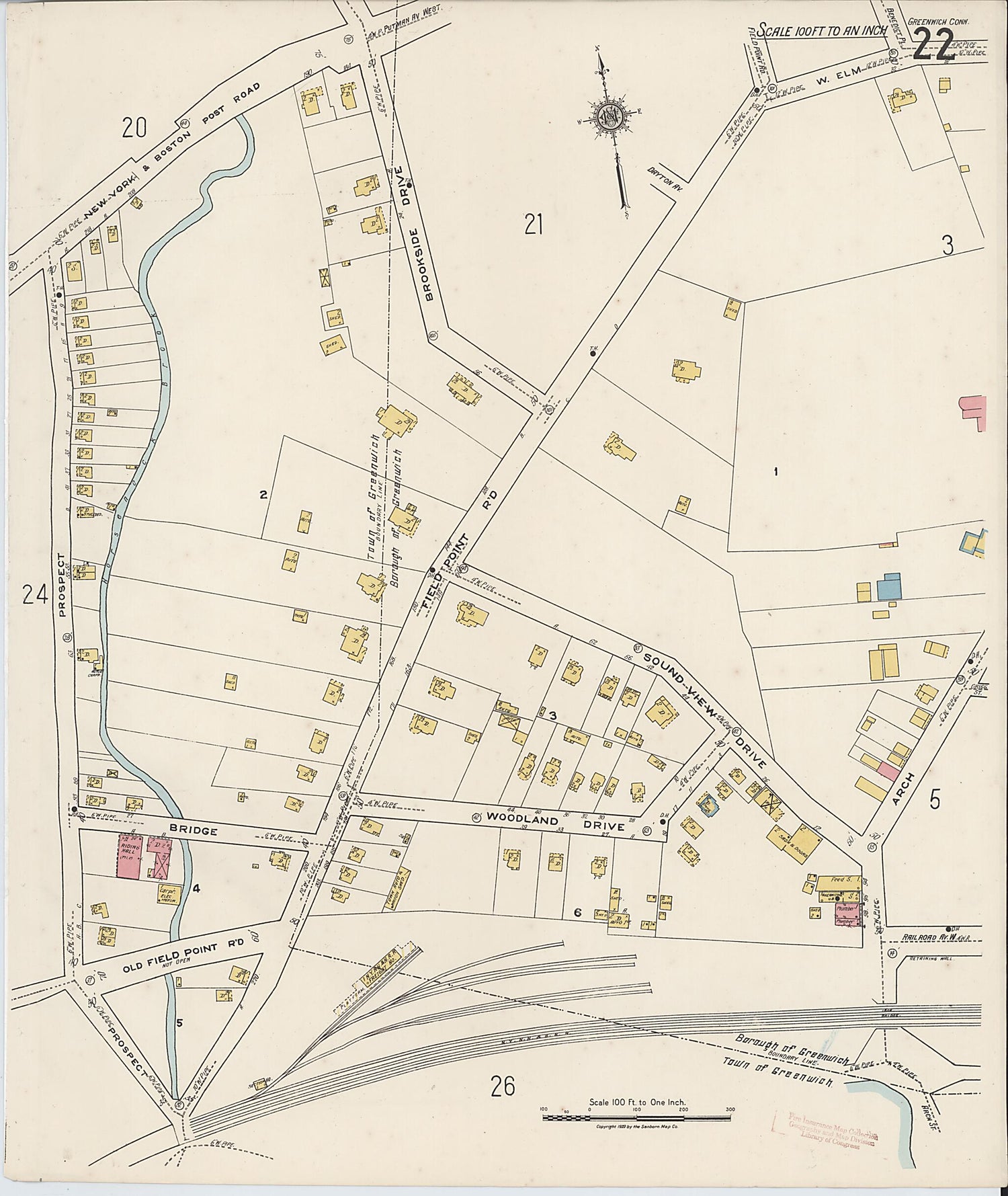 This old map of Greenwich, Fairfield County, Connecticut was created by Sanborn Map Company in 1920