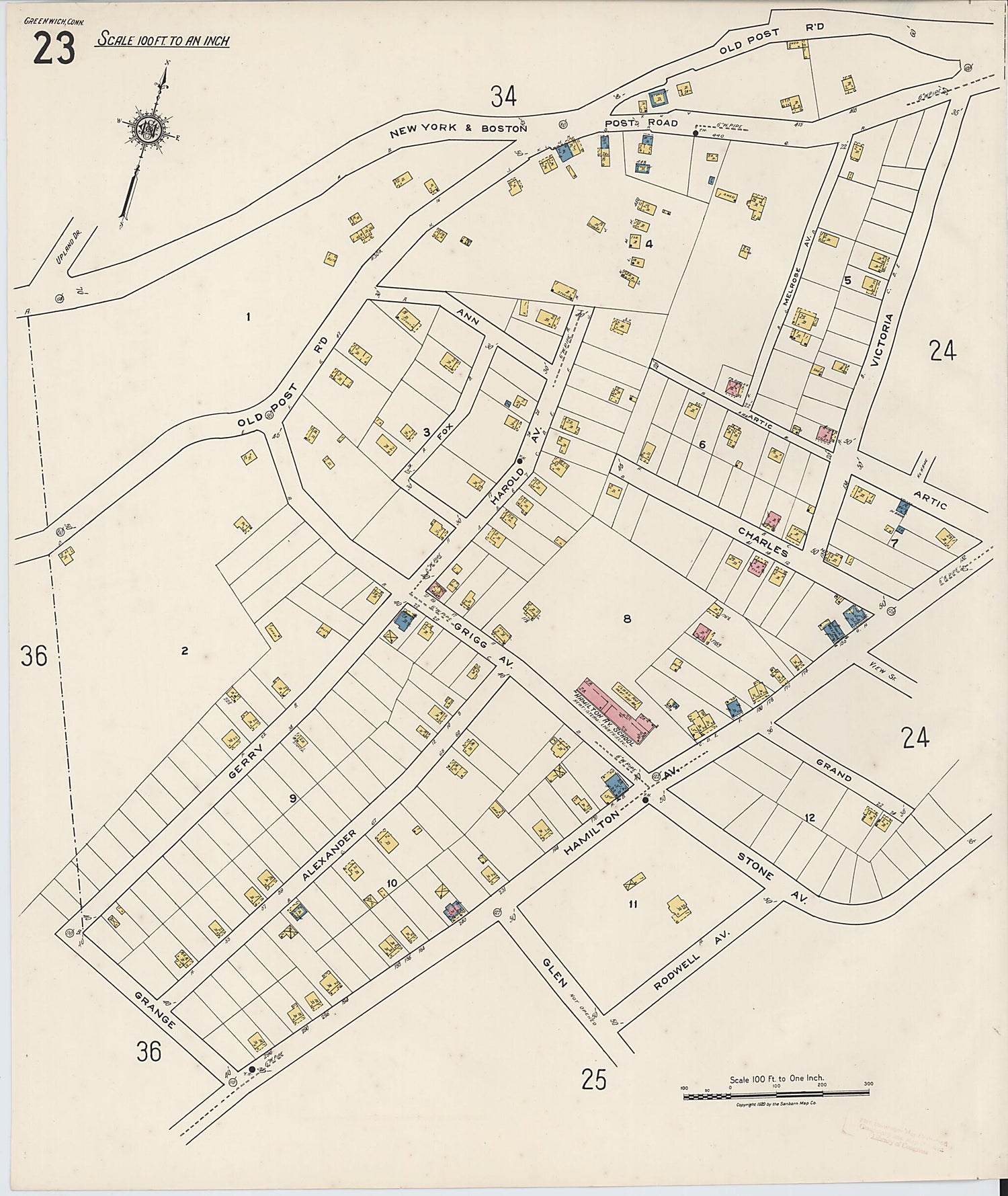 This old map of Greenwich, Fairfield County, Connecticut was created by Sanborn Map Company in 1920