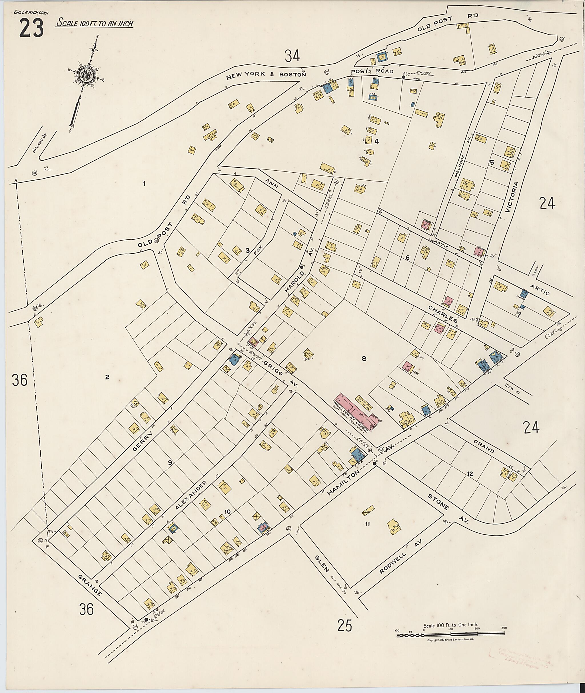 This old map of Greenwich, Fairfield County, Connecticut was created by Sanborn Map Company in 1920