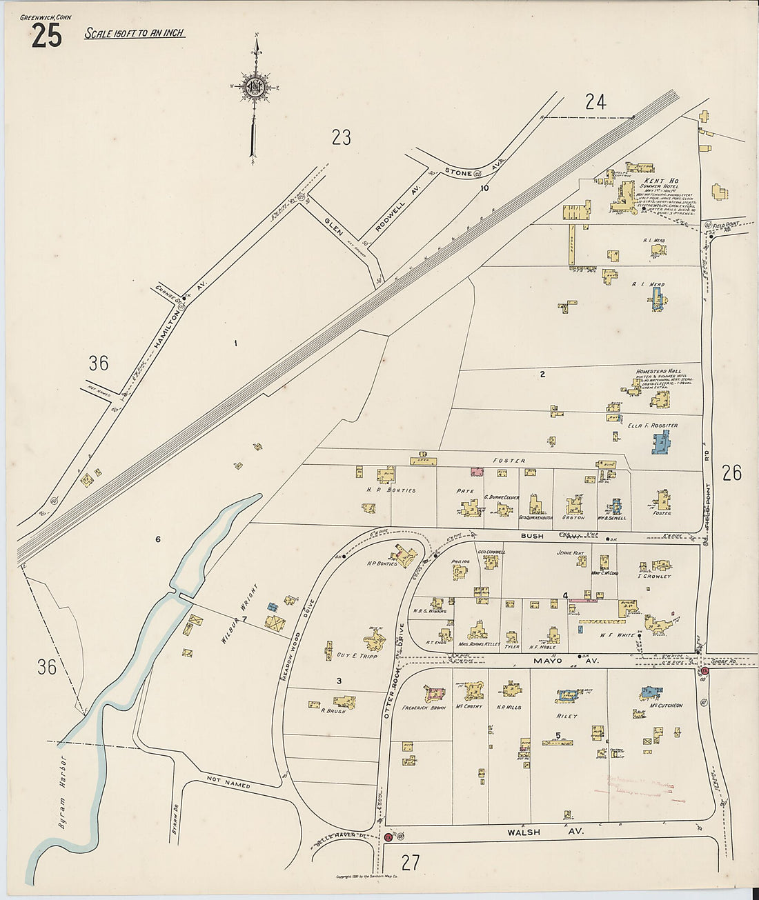 This old map of Greenwich, Fairfield County, Connecticut was created by Sanborn Map Company in 1920