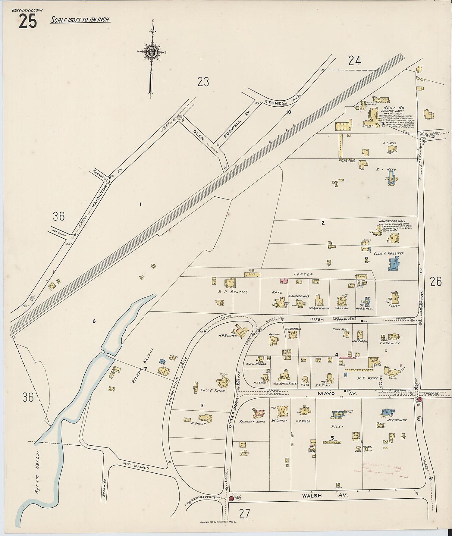 This old map of Greenwich, Fairfield County, Connecticut was created by Sanborn Map Company in 1920