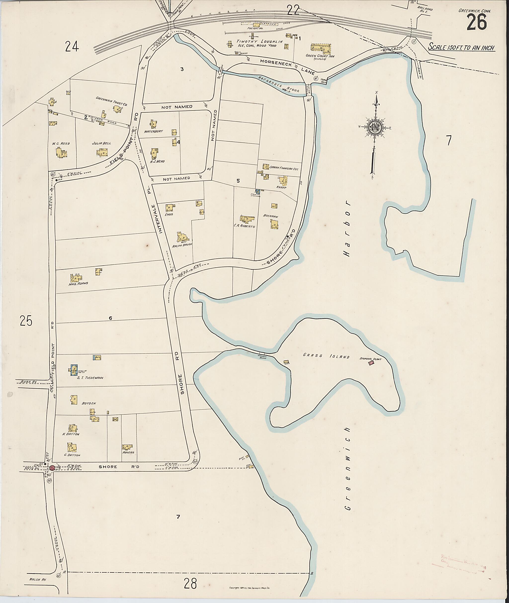 This old map of Greenwich, Fairfield County, Connecticut was created by Sanborn Map Company in 1920