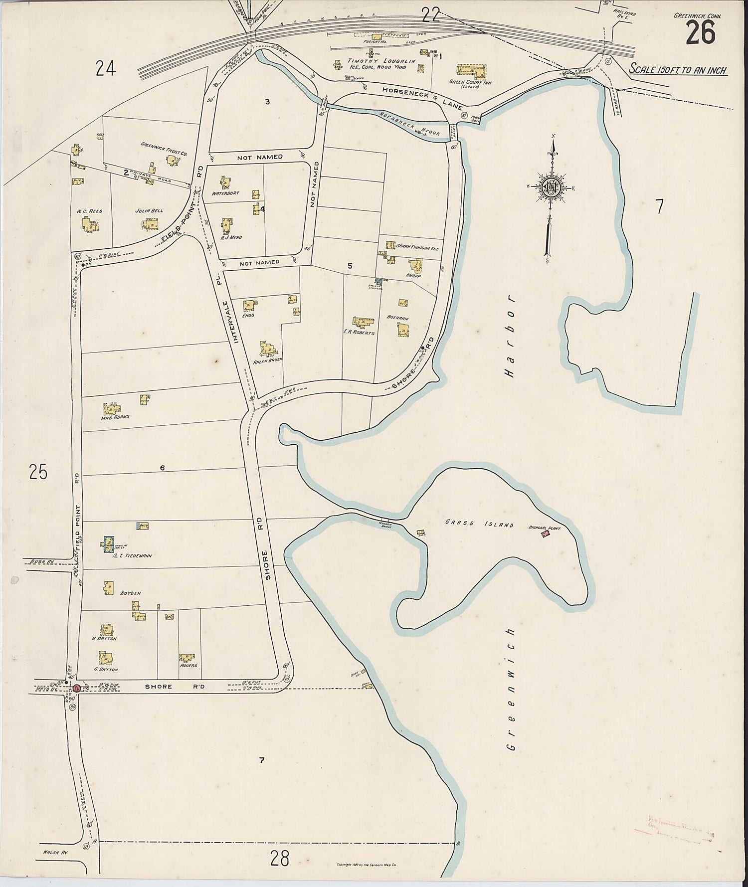 This old map of Greenwich, Fairfield County, Connecticut was created by Sanborn Map Company in 1920