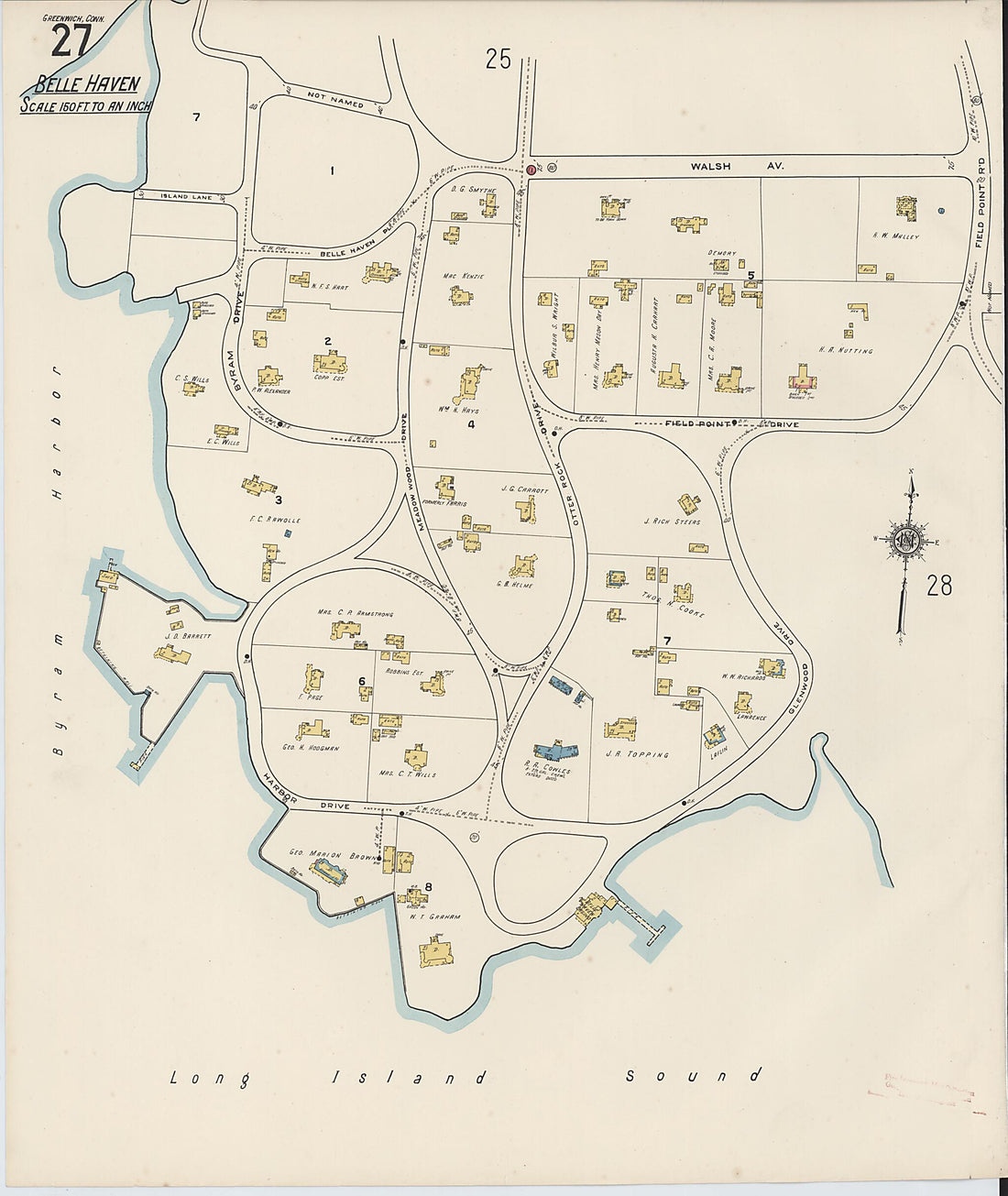 This old map of Greenwich, Fairfield County, Connecticut was created by Sanborn Map Company in 1920