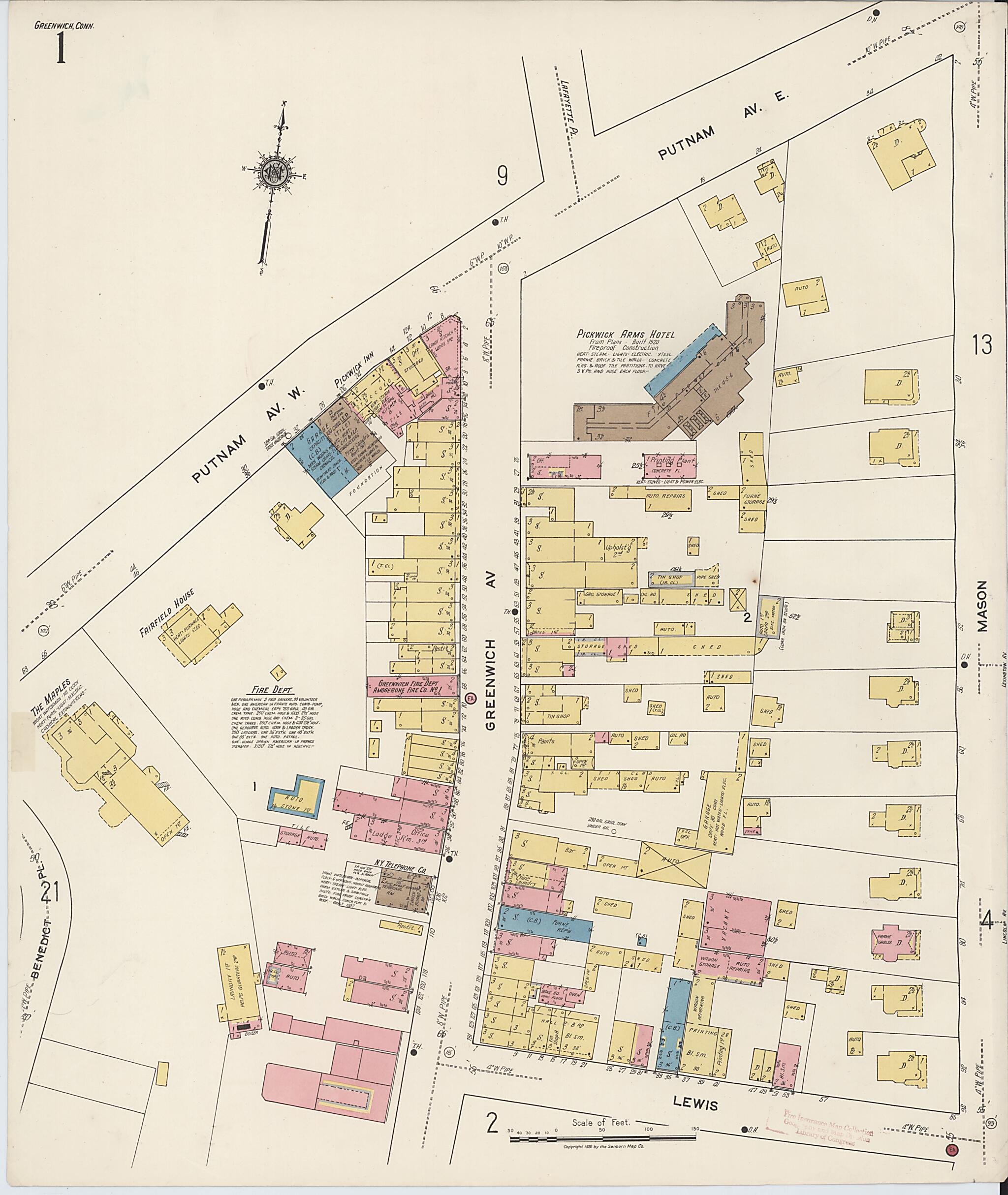 This old map of Greenwich, Fairfield County, Connecticut was created by Sanborn Map Company in 1920