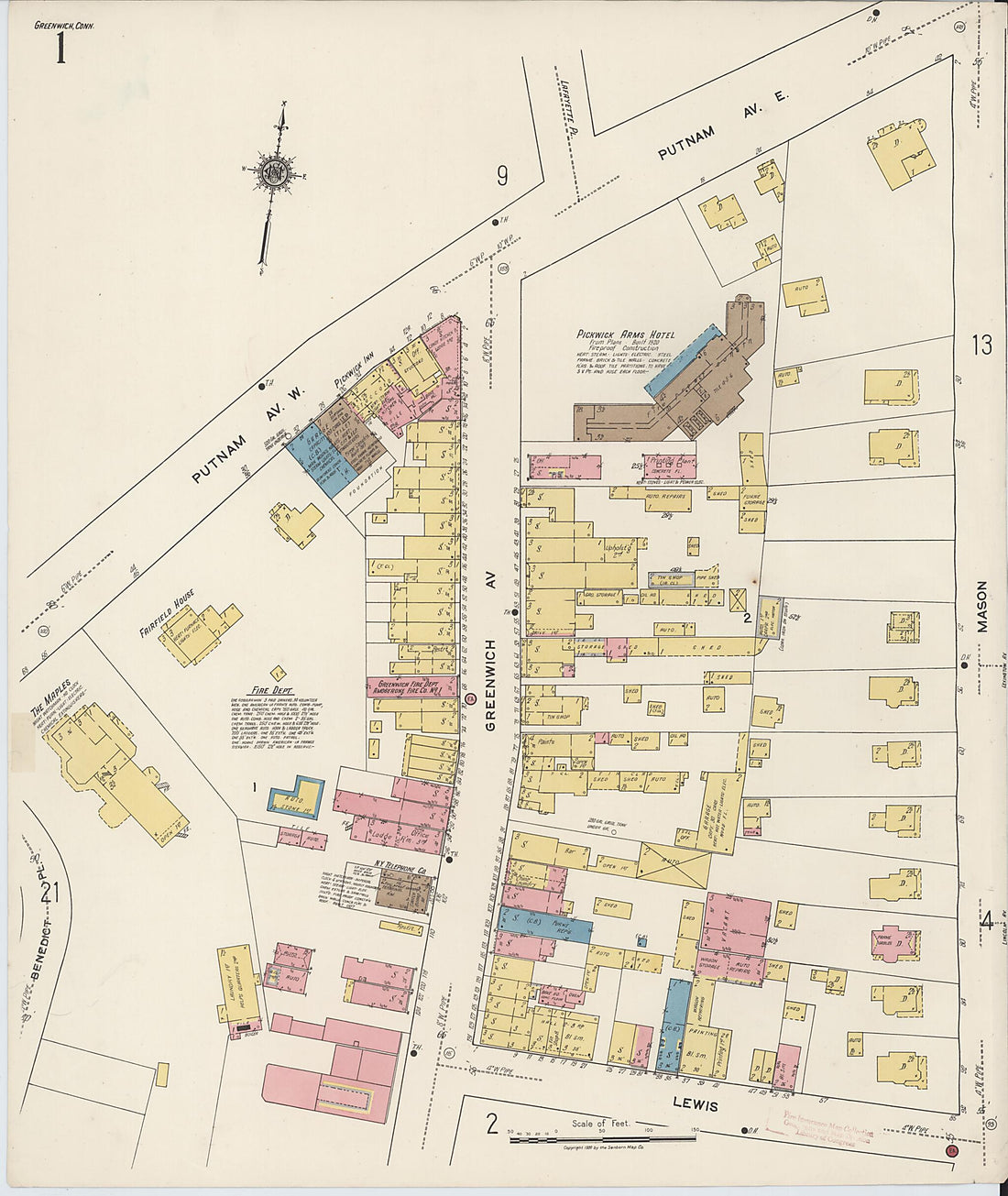 This old map of Greenwich, Fairfield County, Connecticut was created by Sanborn Map Company in 1920