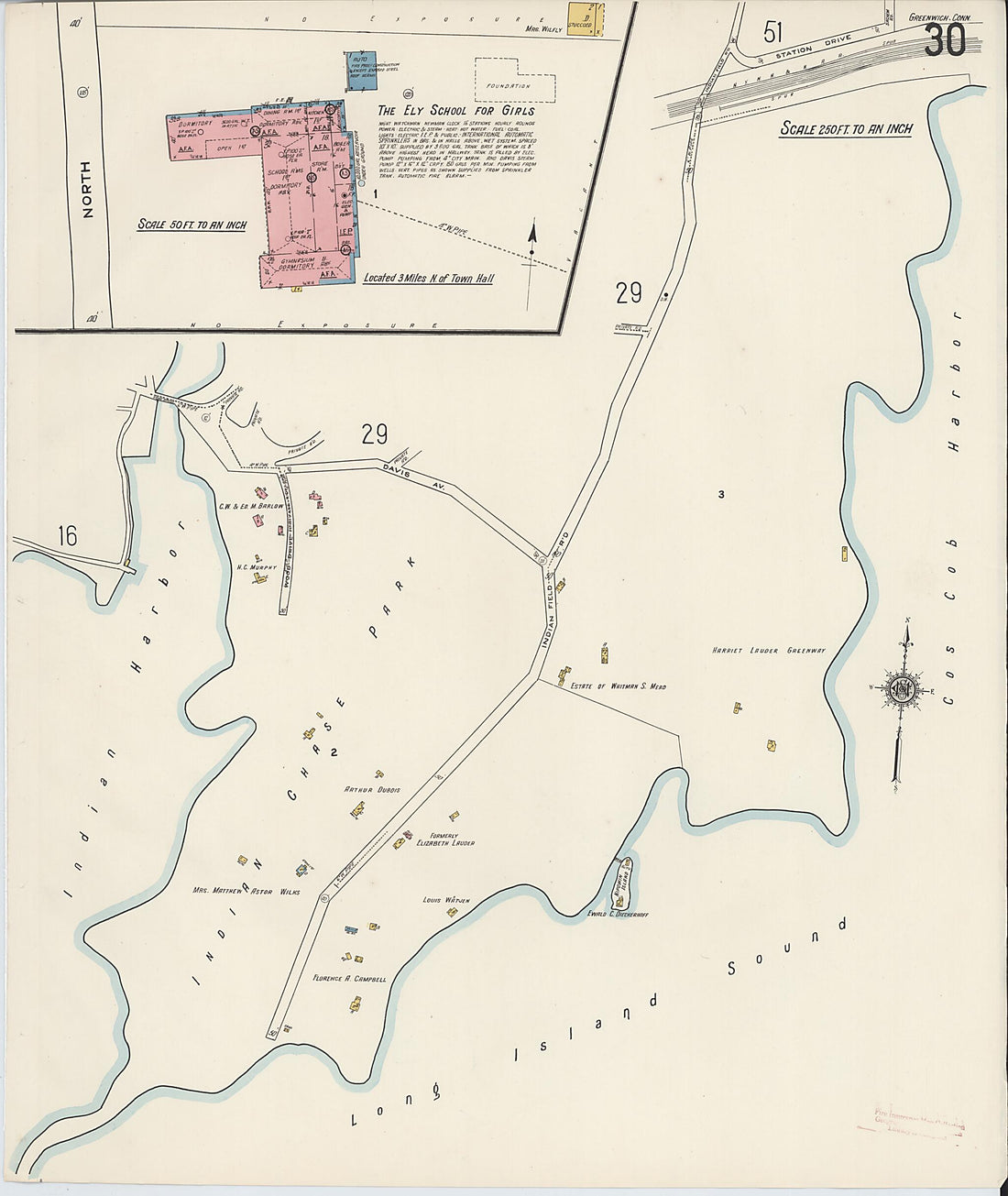 This old map of Greenwich, Fairfield County, Connecticut was created by Sanborn Map Company in 1920