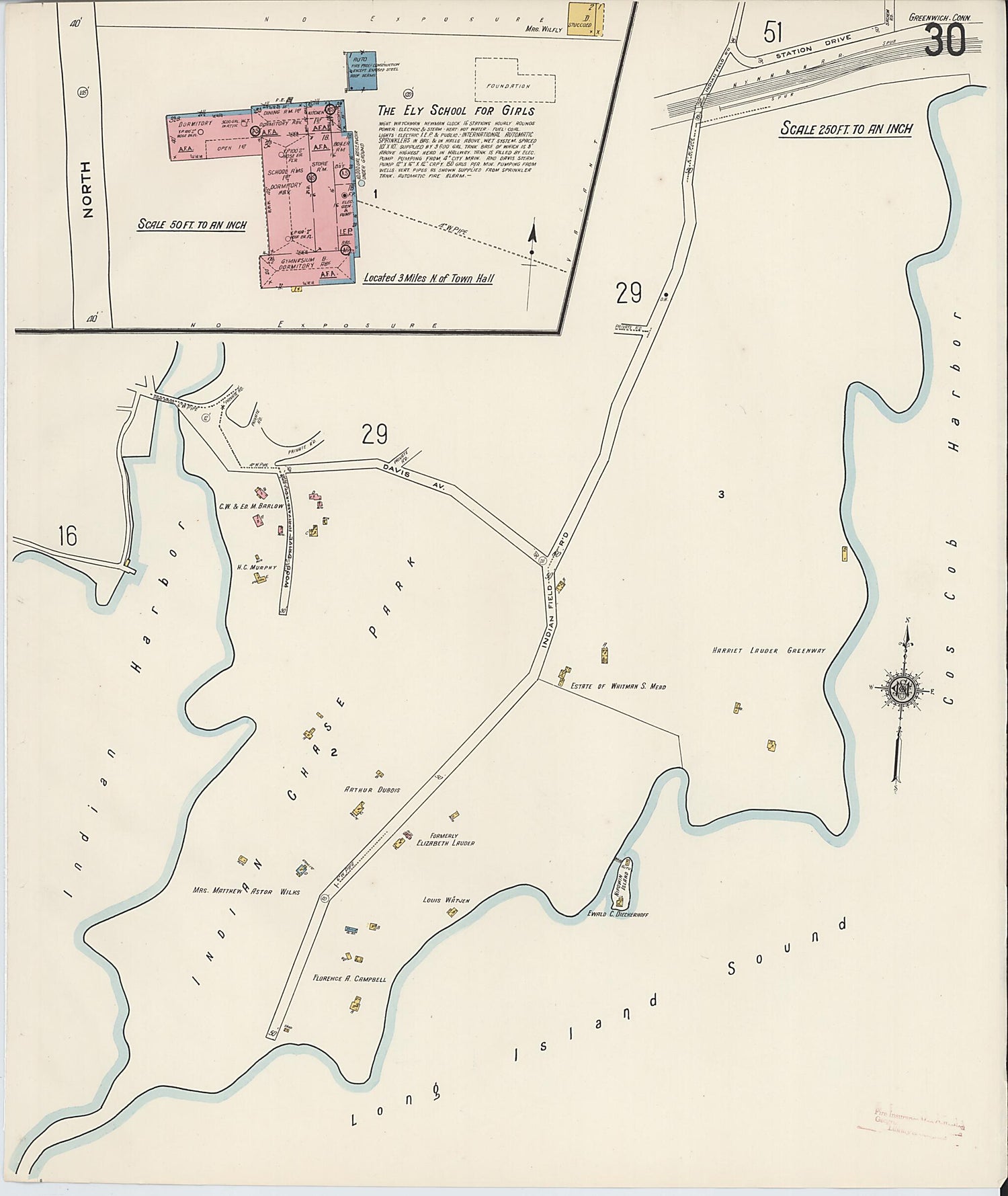 This old map of Greenwich, Fairfield County, Connecticut was created by Sanborn Map Company in 1920
