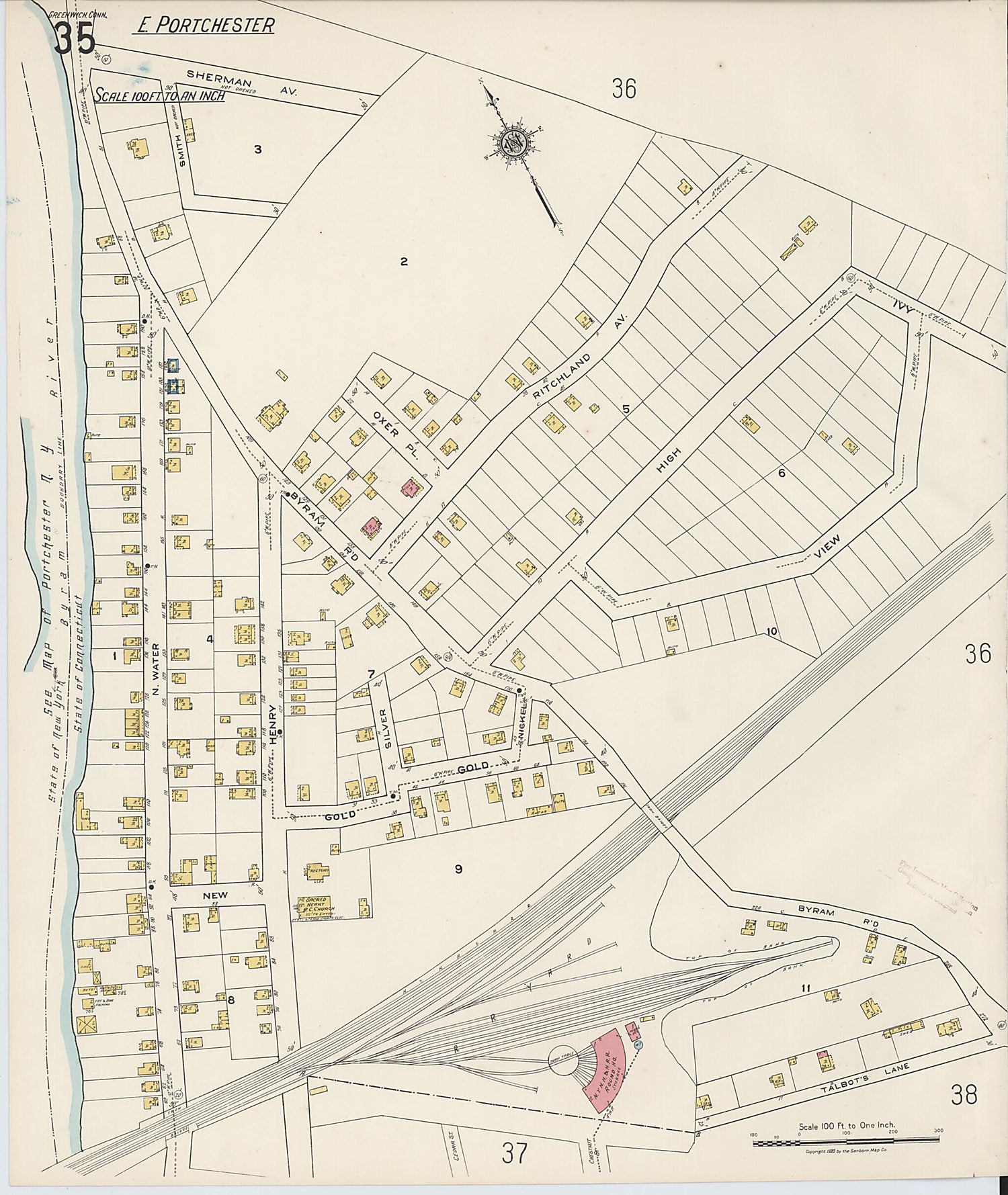 This old map of Greenwich, Fairfield County, Connecticut was created by Sanborn Map Company in 1920