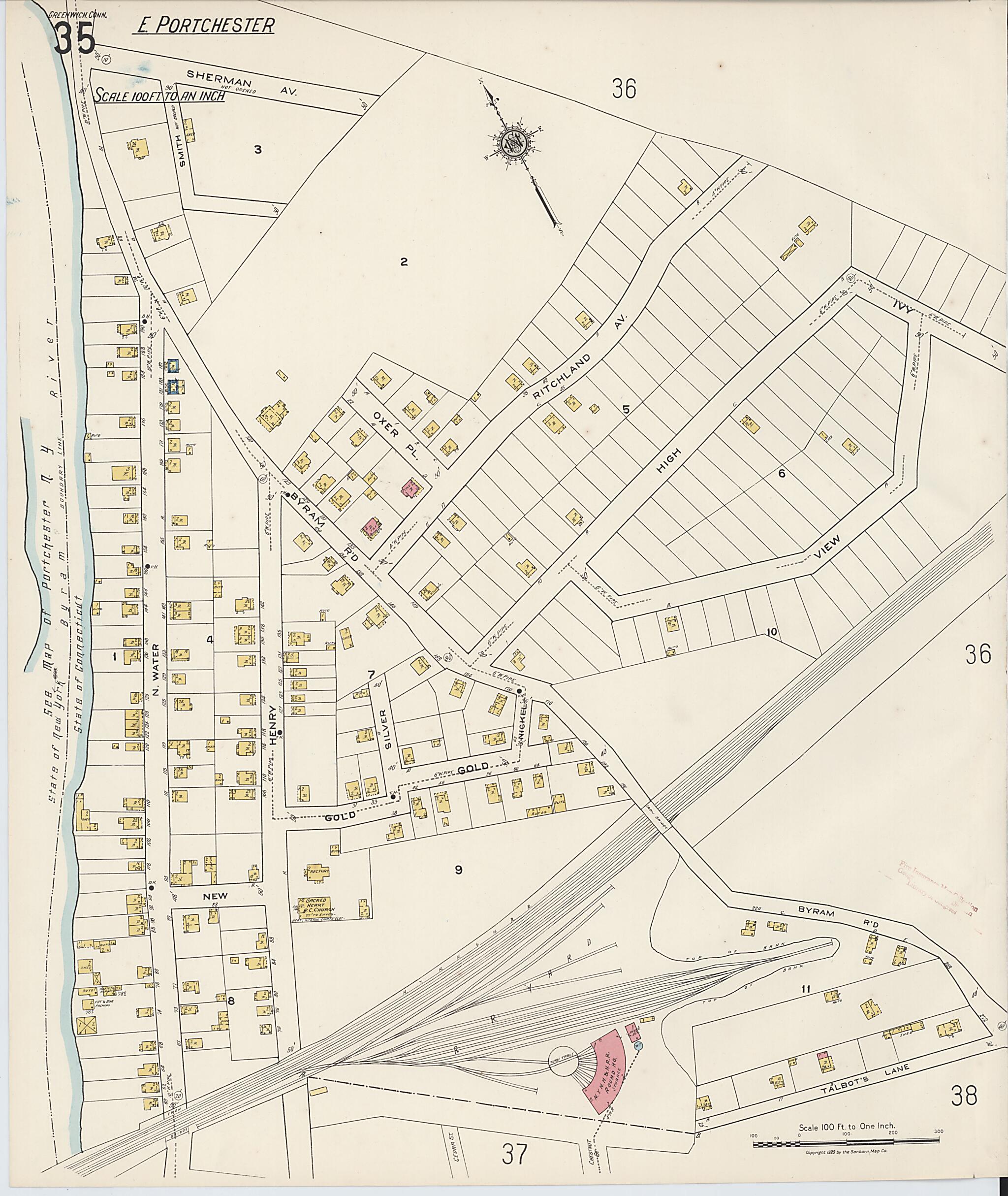This old map of Greenwich, Fairfield County, Connecticut was created by Sanborn Map Company in 1920