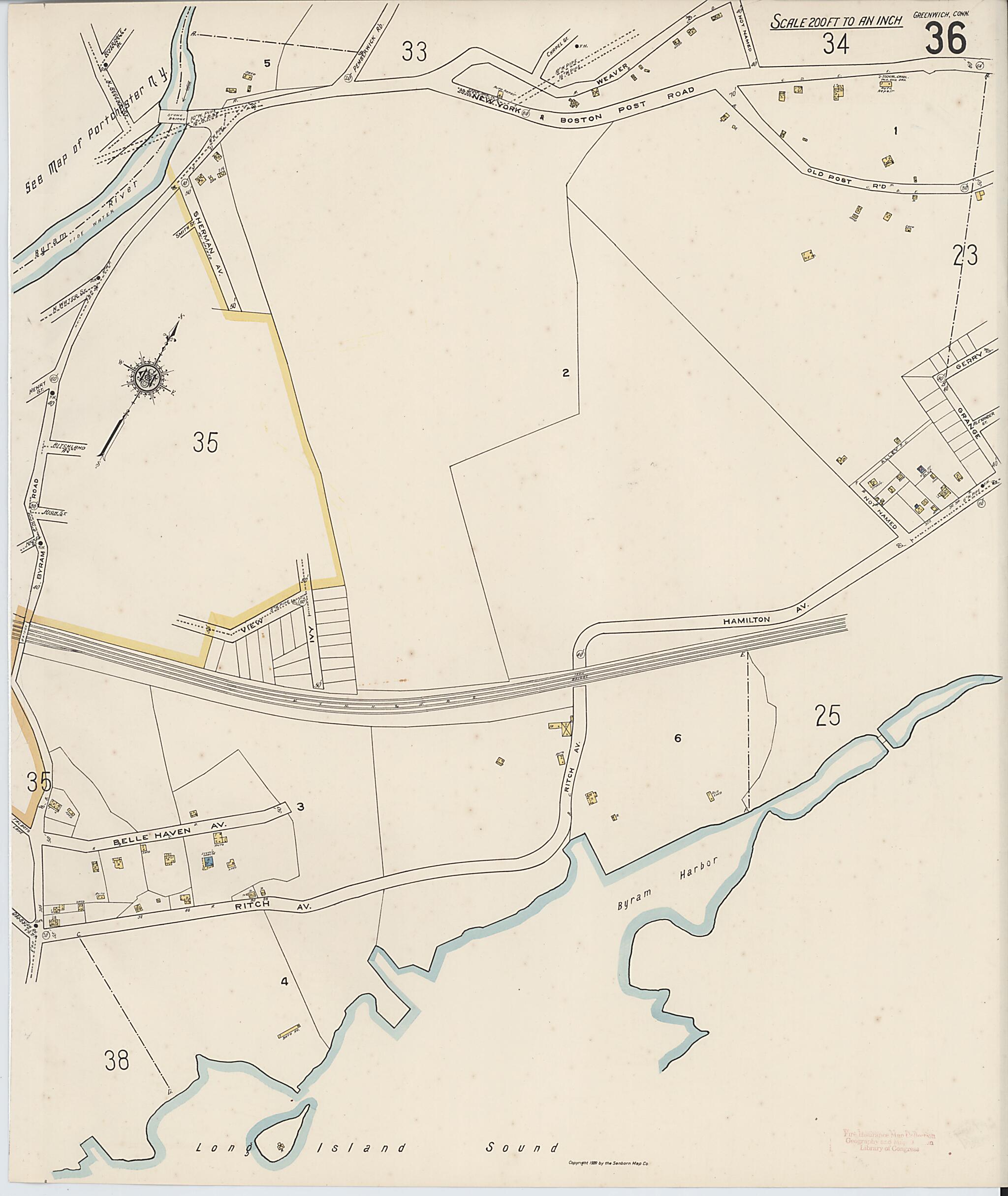 This old map of Greenwich, Fairfield County, Connecticut was created by Sanborn Map Company in 1920