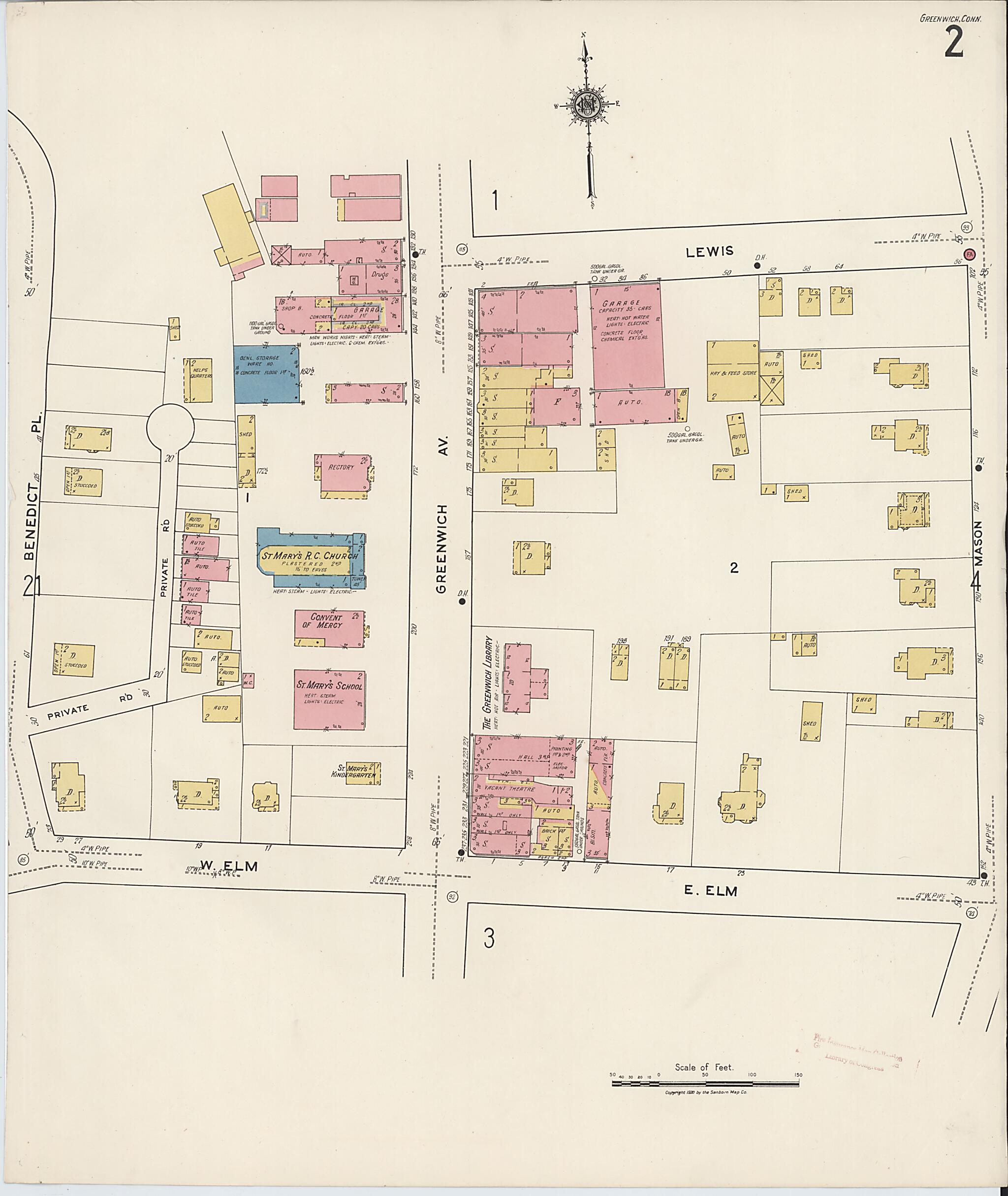 This old map of Greenwich, Fairfield County, Connecticut was created by Sanborn Map Company in 1920