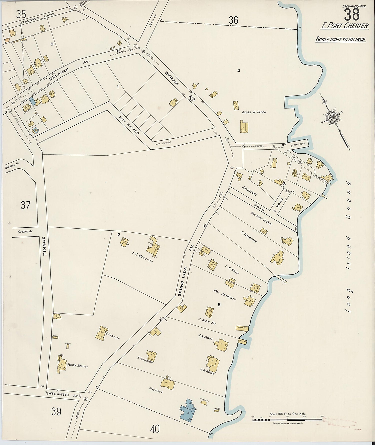 This old map of Greenwich, Fairfield County, Connecticut was created by Sanborn Map Company in 1920