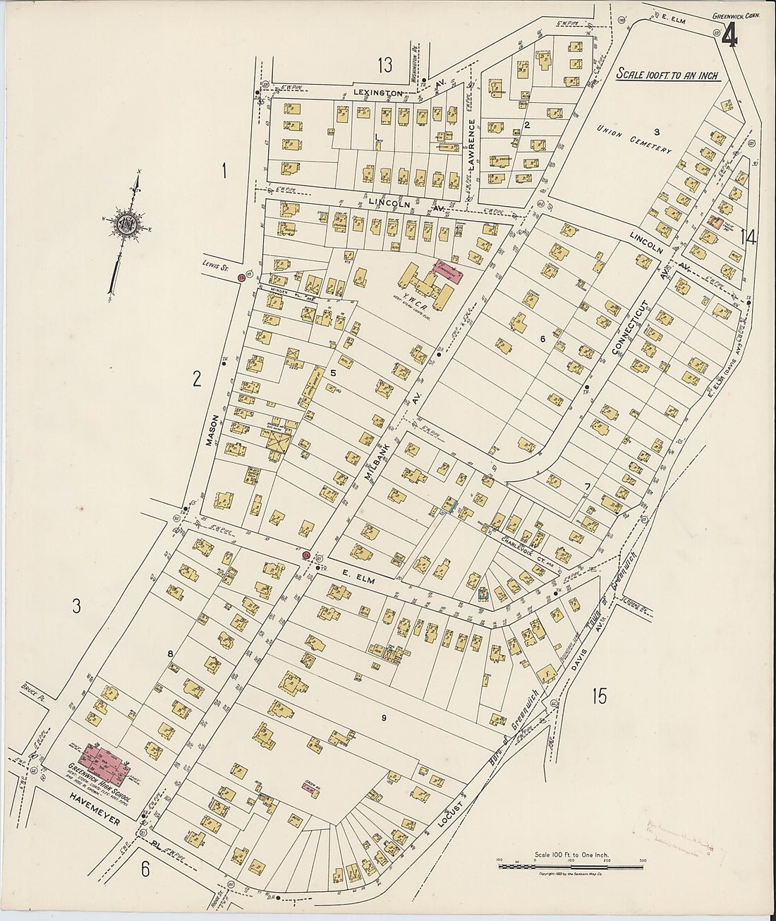 This old map of Greenwich, Fairfield County, Connecticut was created by Sanborn Map Company in 1920