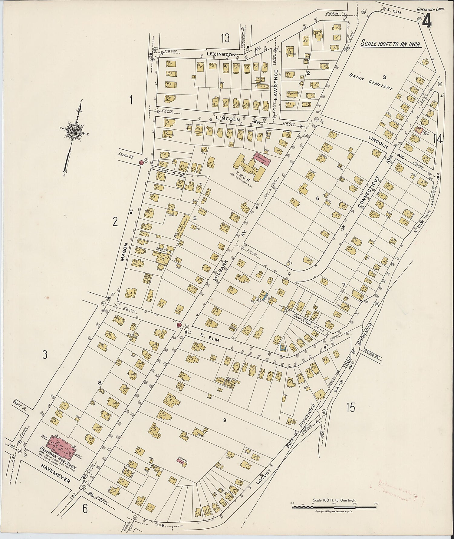 This old map of Greenwich, Fairfield County, Connecticut was created by Sanborn Map Company in 1920