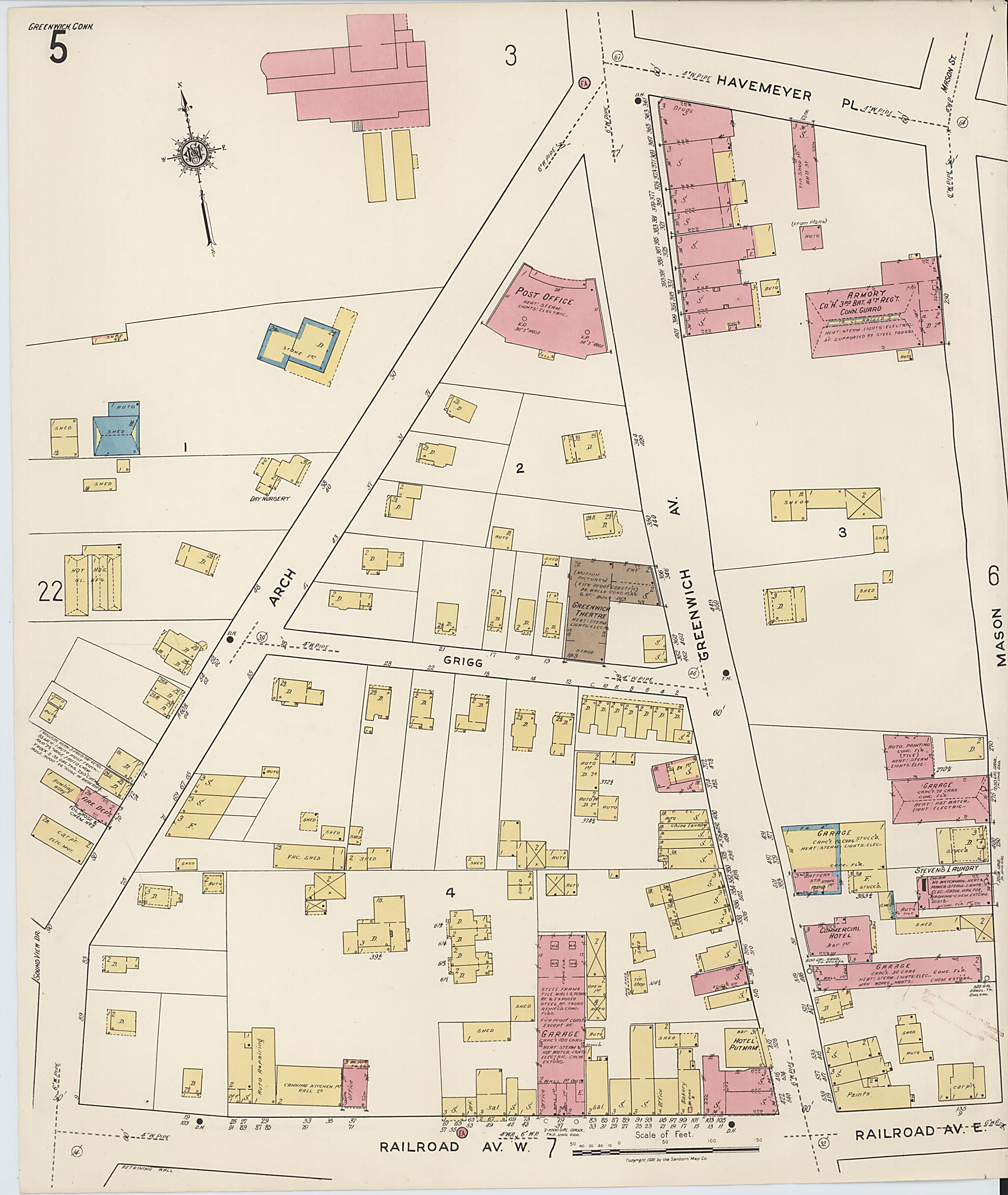 This old map of Greenwich, Fairfield County, Connecticut was created by Sanborn Map Company in 1920