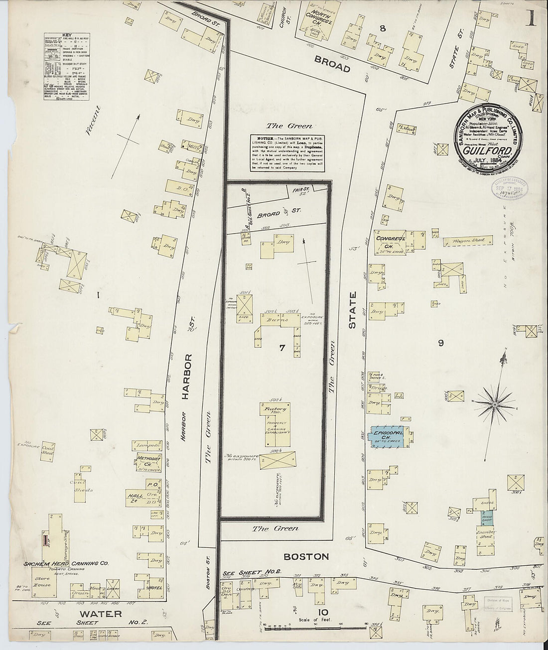 This old map of Guilford, New Haven County, Connecticut was created by Sanborn Map Company in 1884