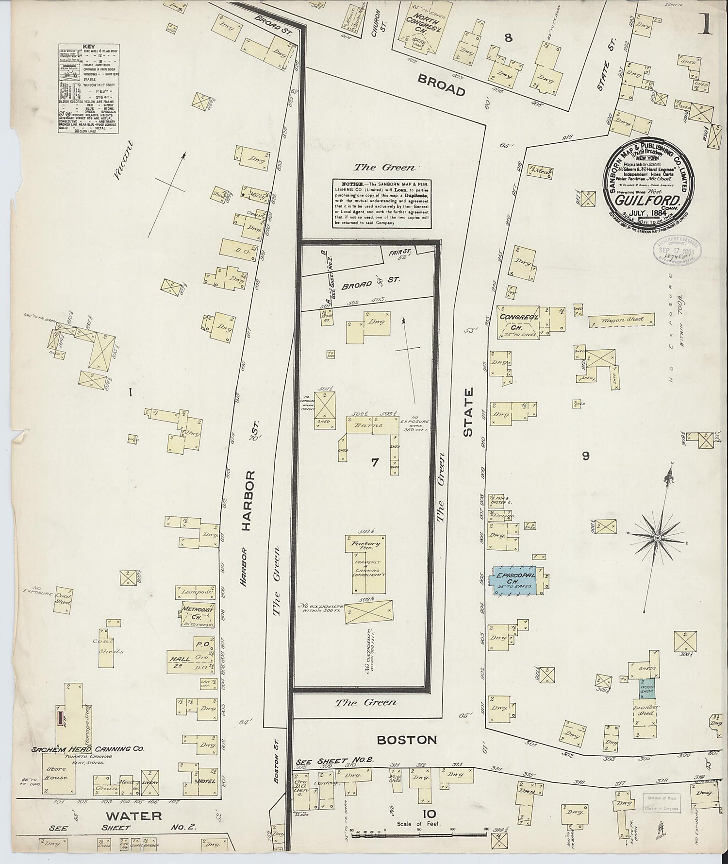 This old map of Guilford, New Haven County, Connecticut was created by Sanborn Map Company in 1884