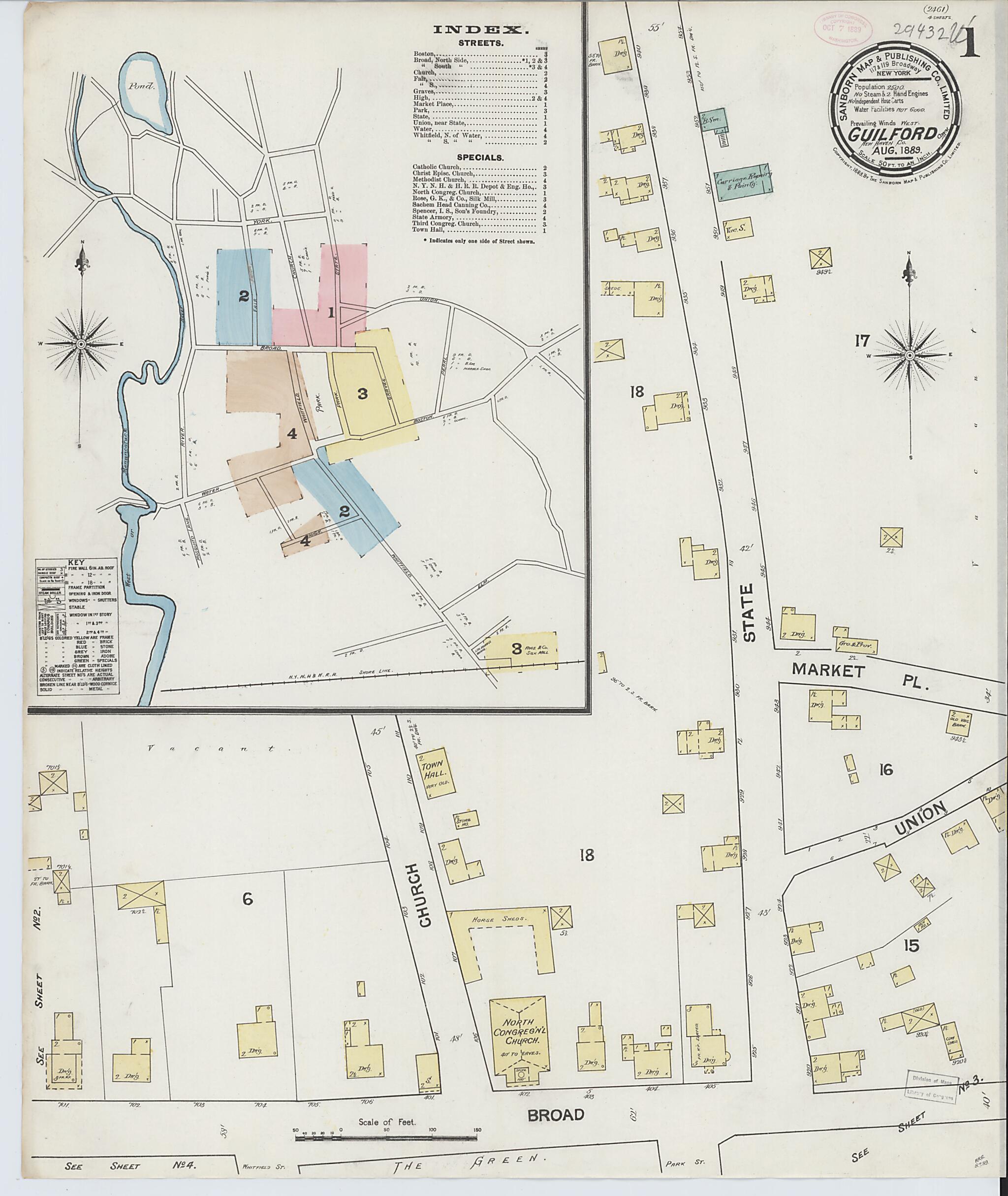 This old map of Guilford, New Haven County, Connecticut was created by Sanborn Map Company in 1889