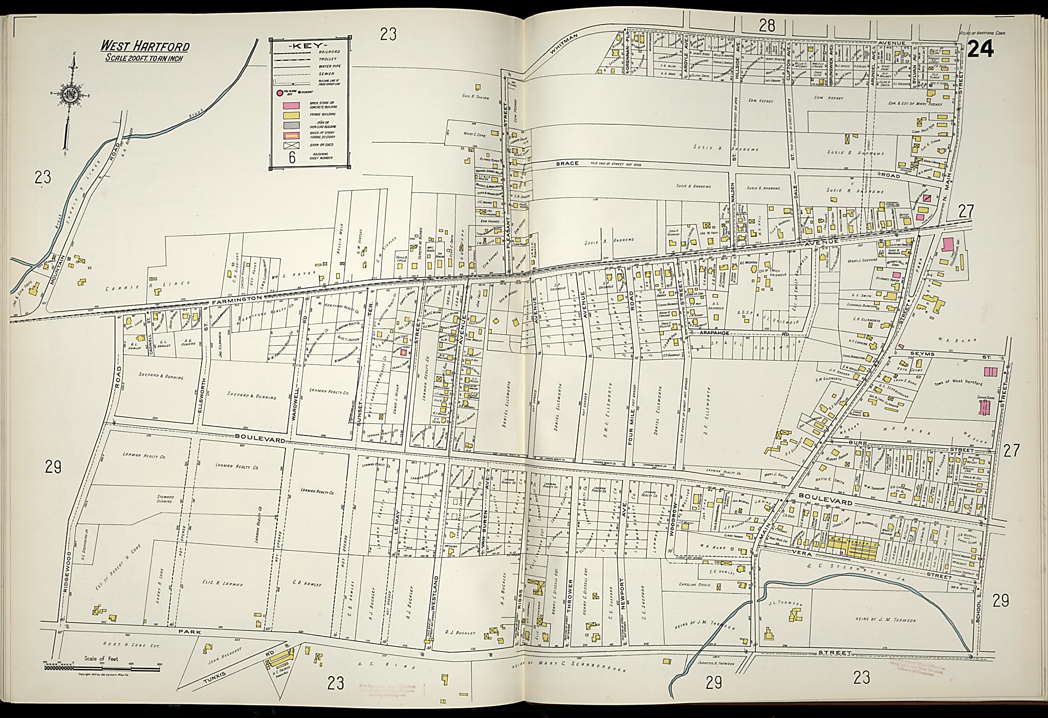 This old map of West Hartford, Hartford County, Connecticut was created by Sanborn Map Company in 1917