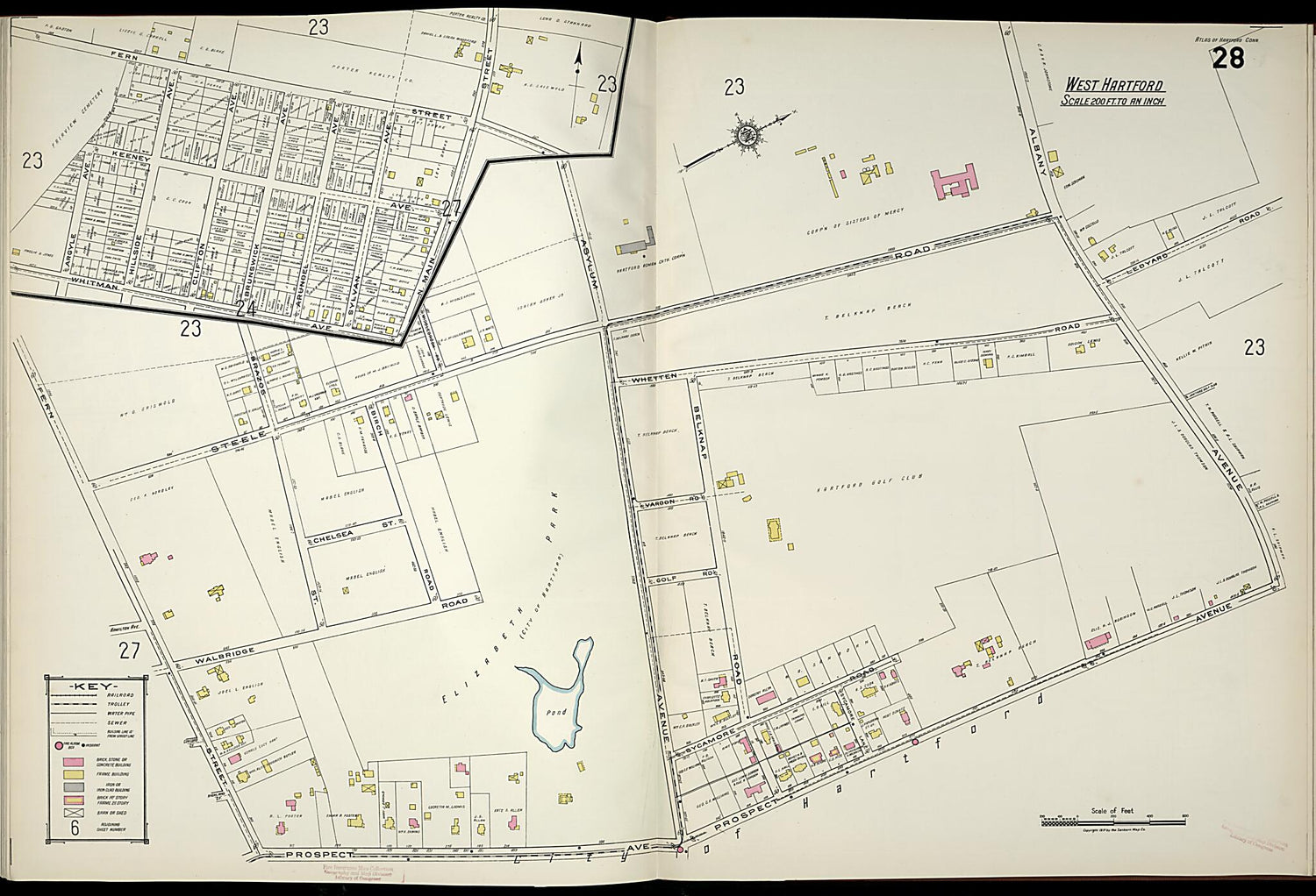 This old map of West Hartford, Hartford County, Connecticut was created by Sanborn Map Company in 1917